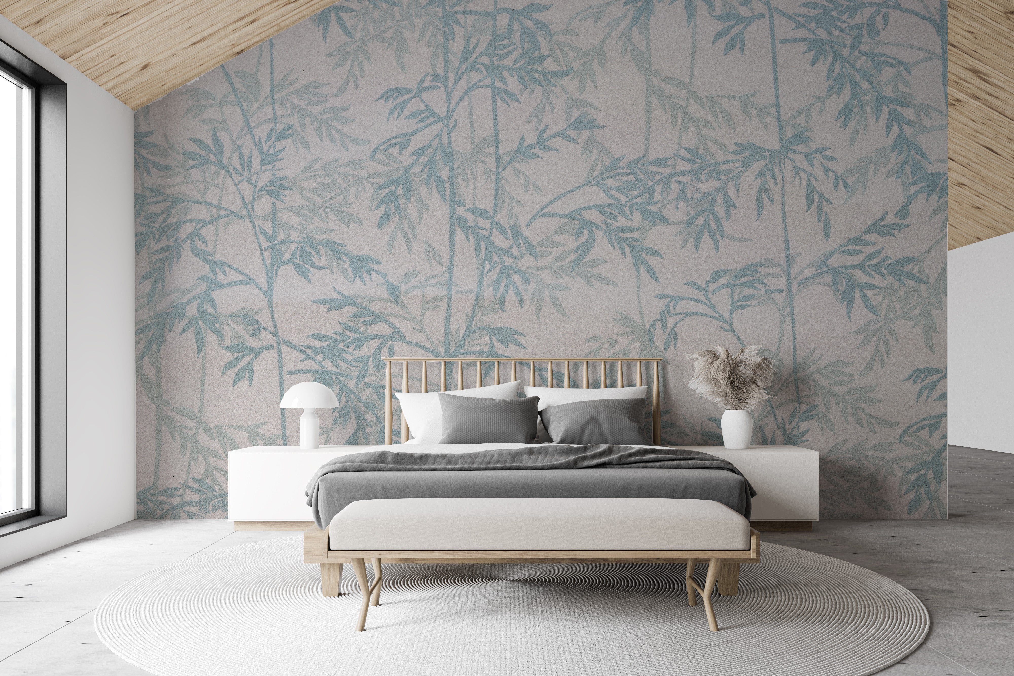 Delicate blue botanical wallpaper print
