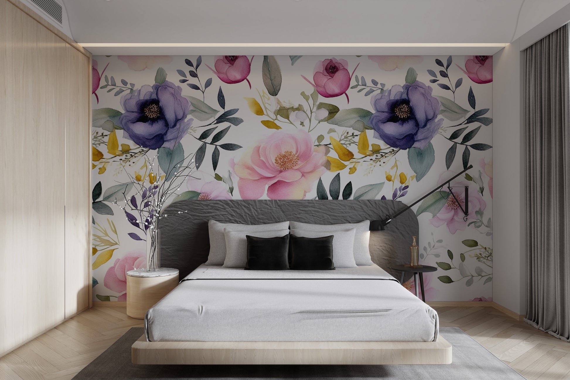 Elegant watercolor blossom wall mural
