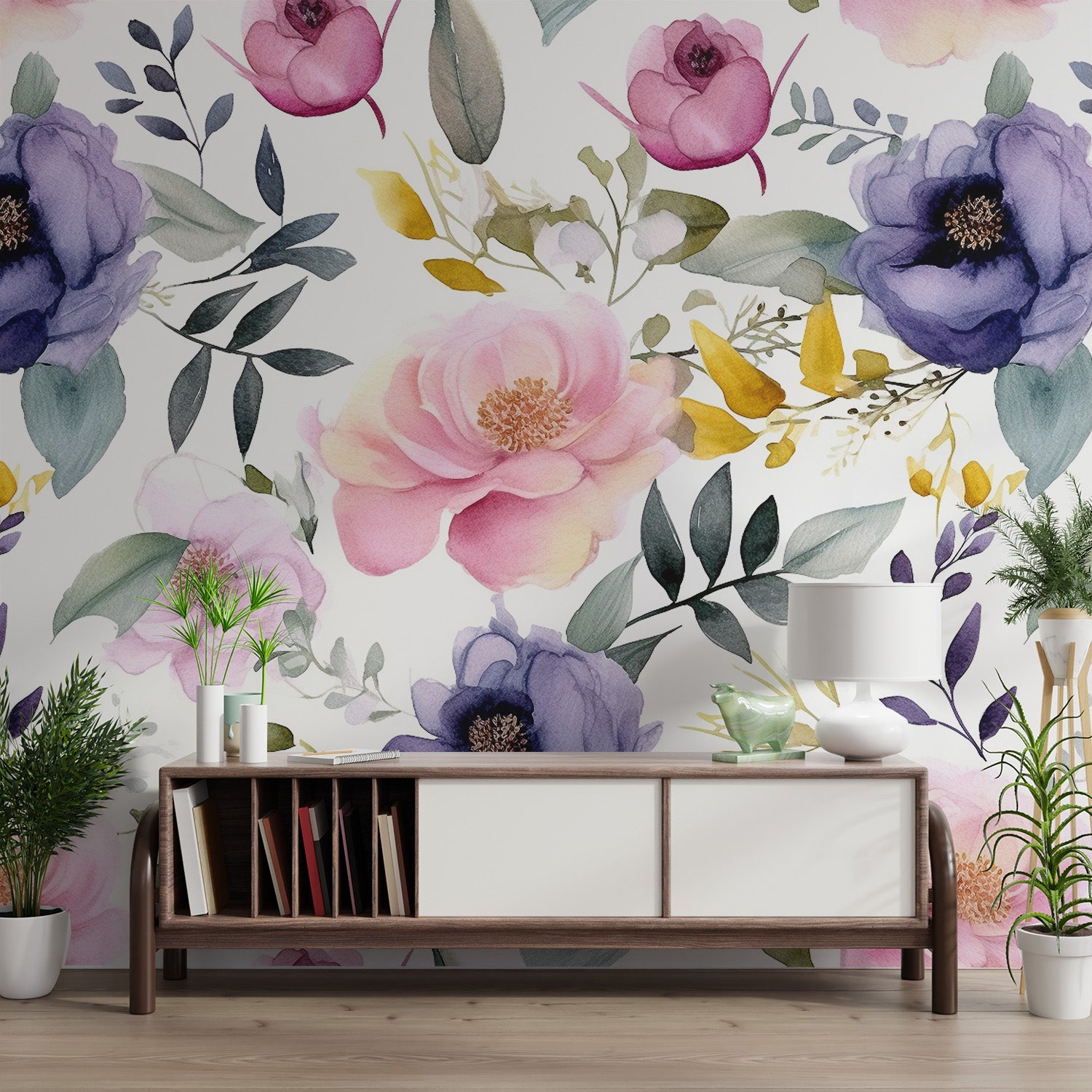 Subtle watercolor bloom wall mural
