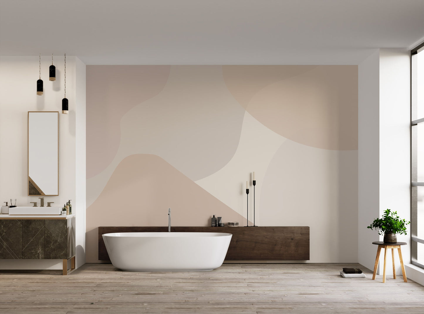 Beige Abstract Shapes Wallpaper Mural