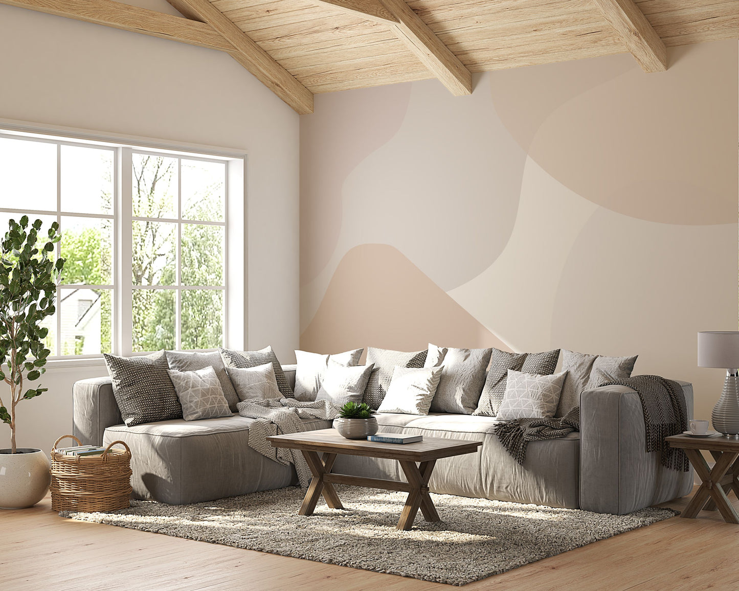 Beige Abstract Shapes Wallpaper Mural