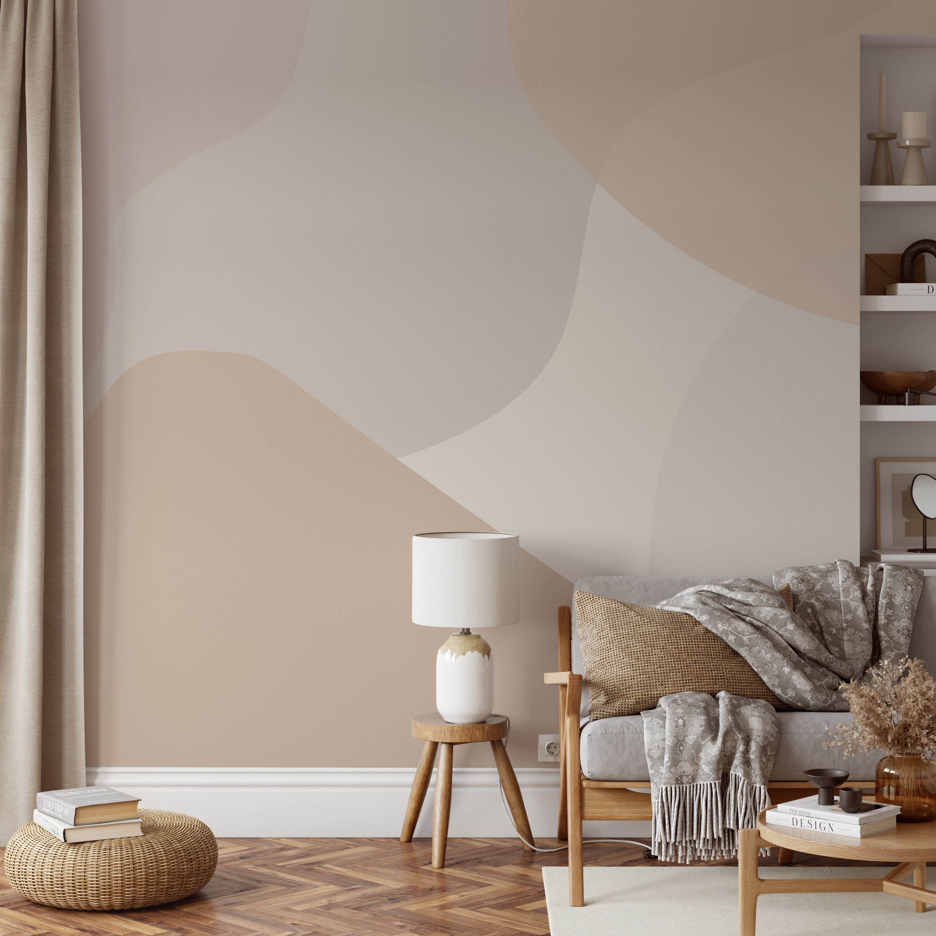 Beige Abstract Shapes Wallpaper Mural