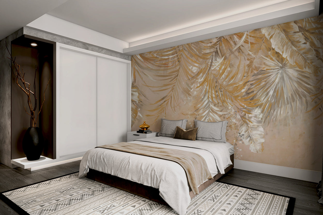 Golden Palm Leaves Wallpaper Mural