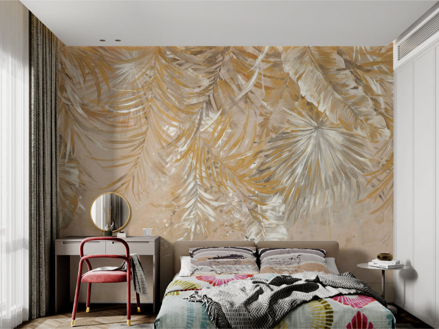 Golden Palm Leaves Wallpaper Mural