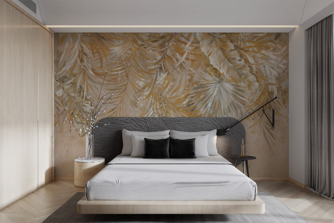 Golden Palm Leaves Wallpaper Mural