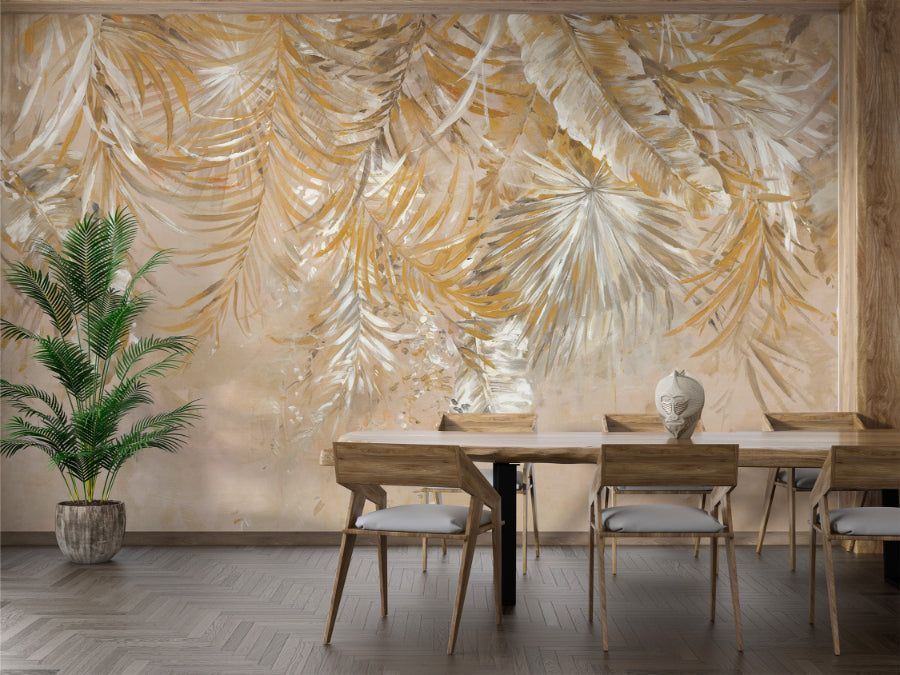 Golden Palm Leaves Wallpaper Mural