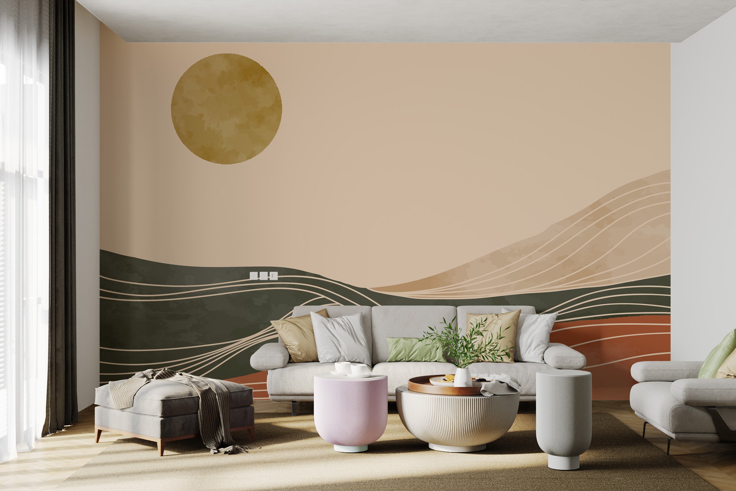 Scandinavian-style sunrise wall mural
