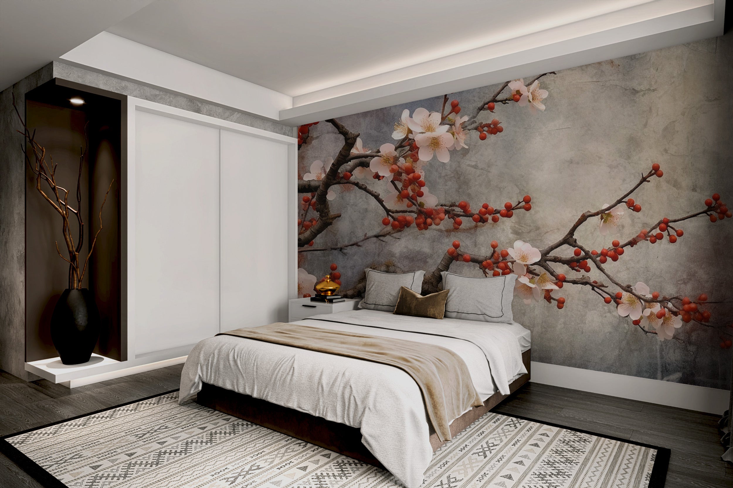 Traditional Japanese blossom branch mural
