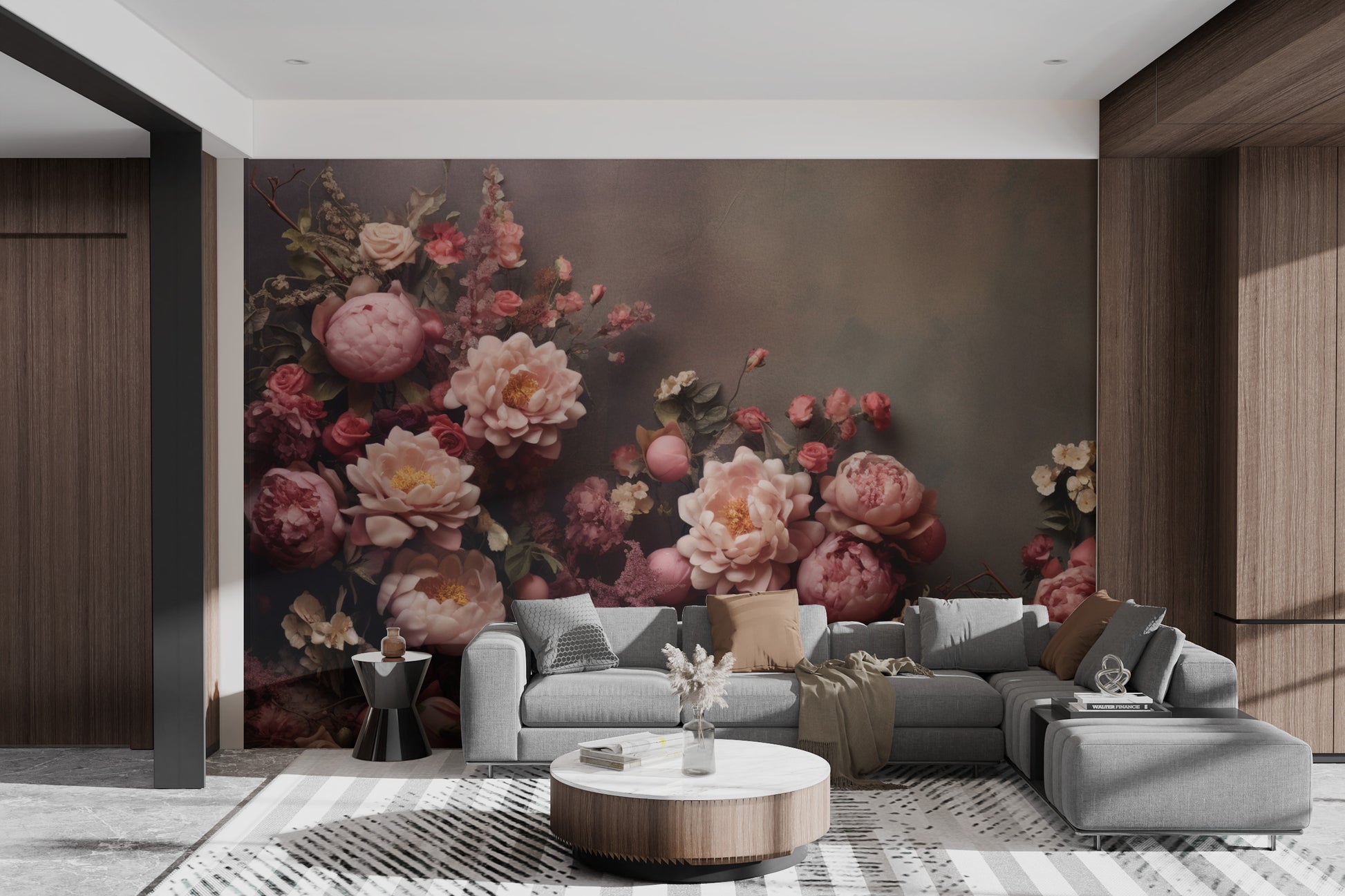 Elegant peony and rose flower wall mural
