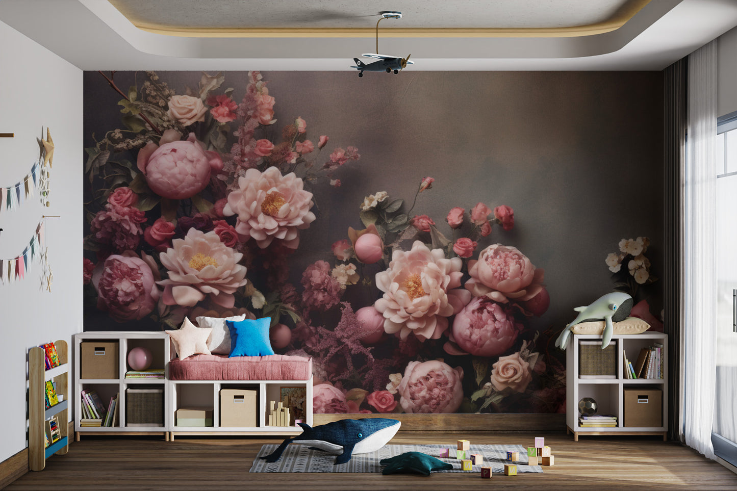 Antique-style peony flower wallpaper for interiors
