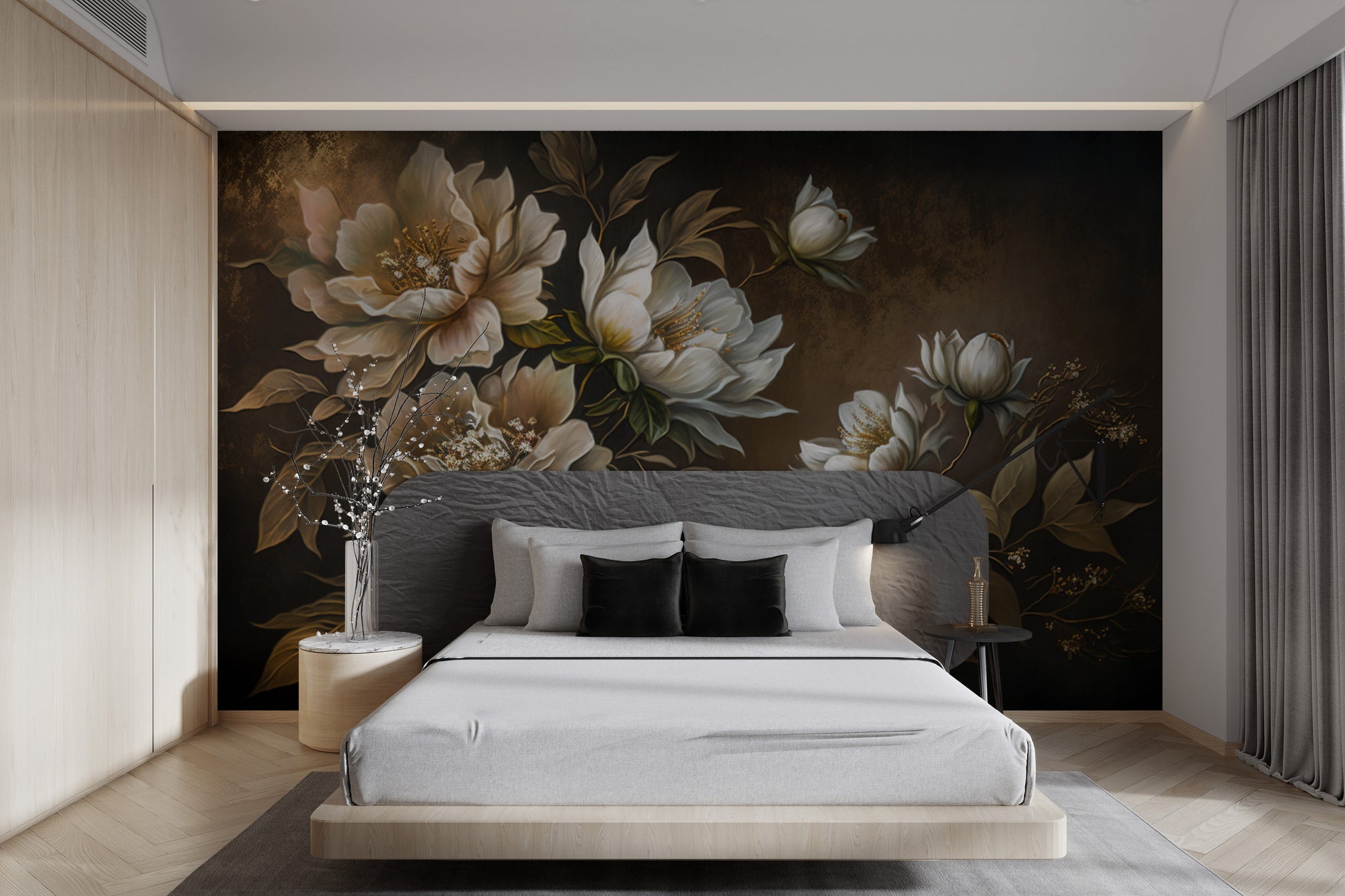 Classic floral wallpaper with hand-painted details
