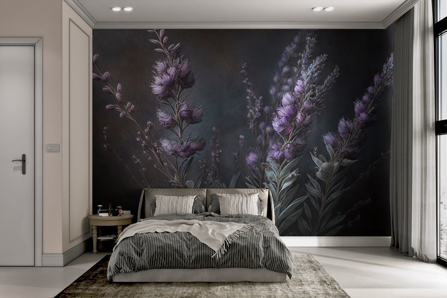 Elegant purple bloom wallpaper with muted tones
