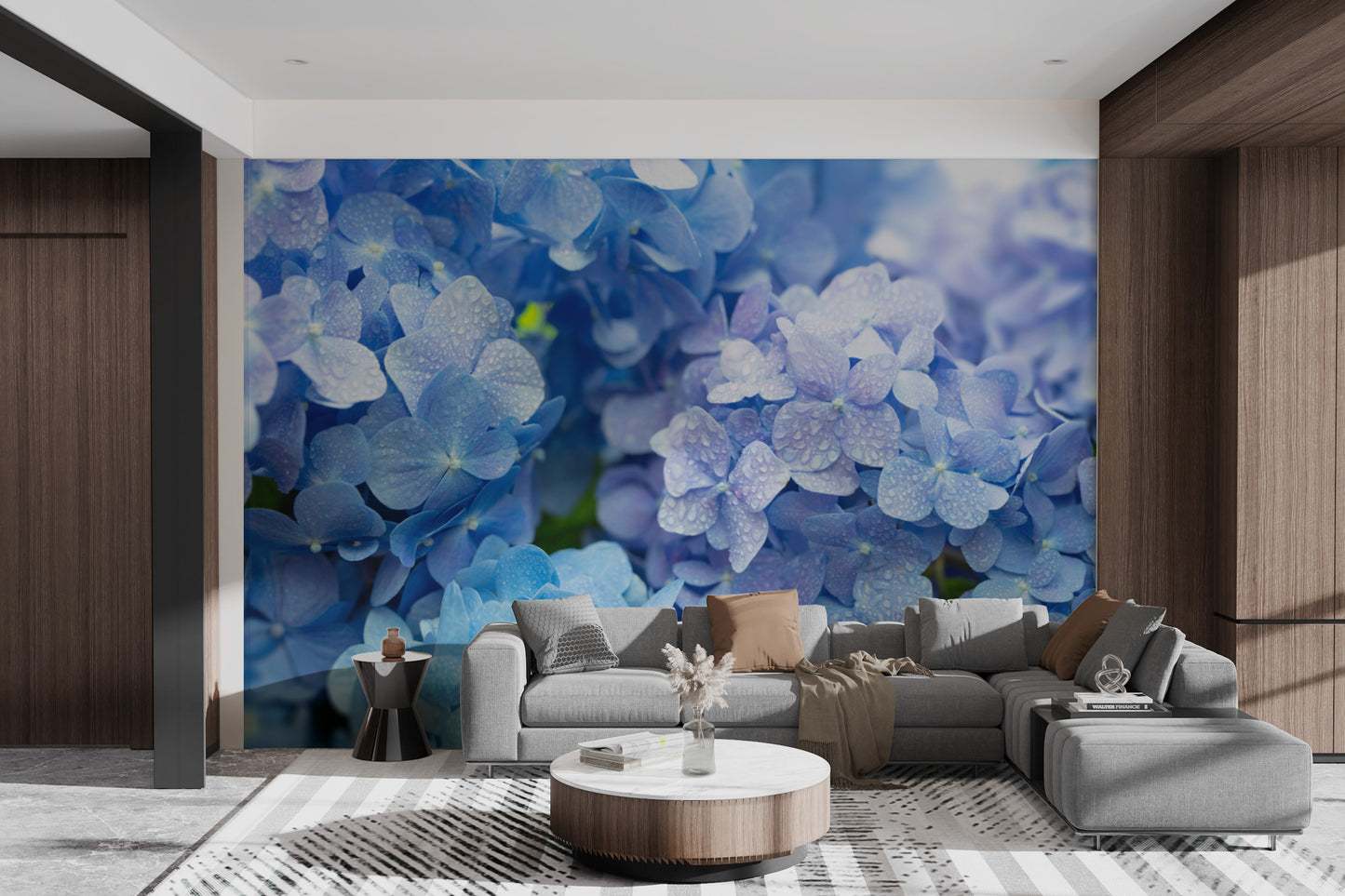 Elegant hydrangea wall mural with delicate details
