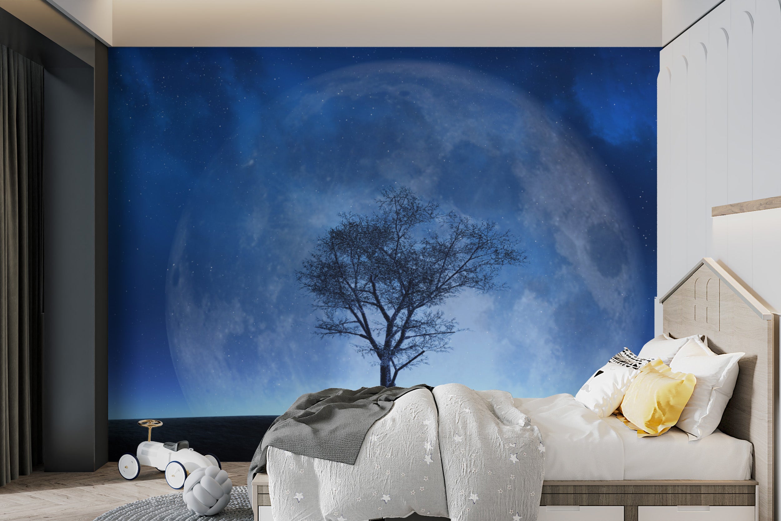 Full moon night wallpaper with dreamy landscape
