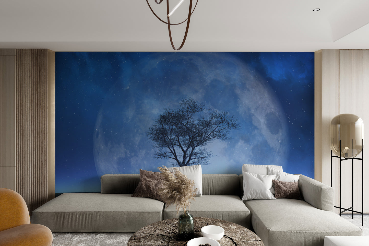 Mystical moonlight scene design with cosmic details
