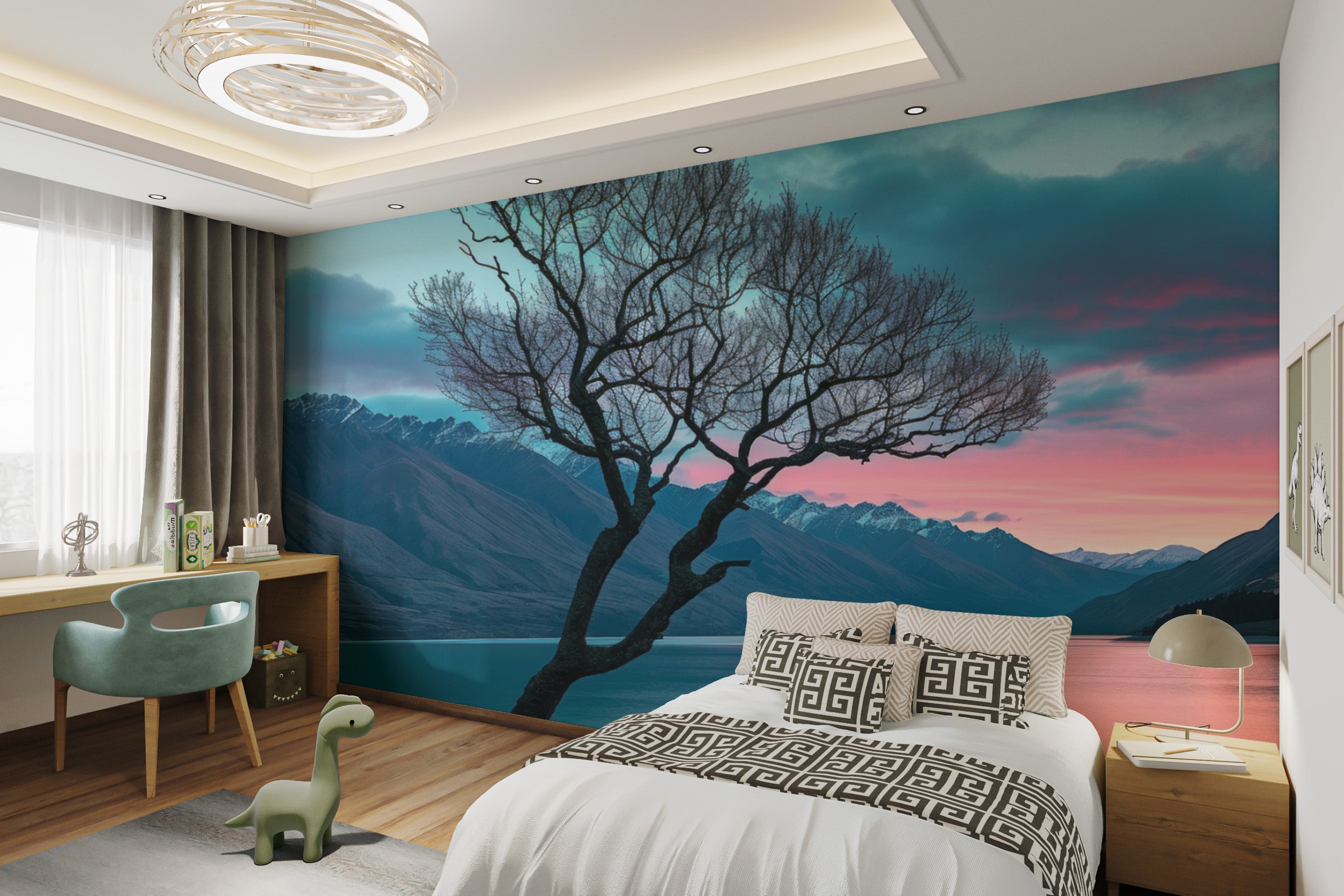 Peaceful horizon landscape mural with soft gradients
