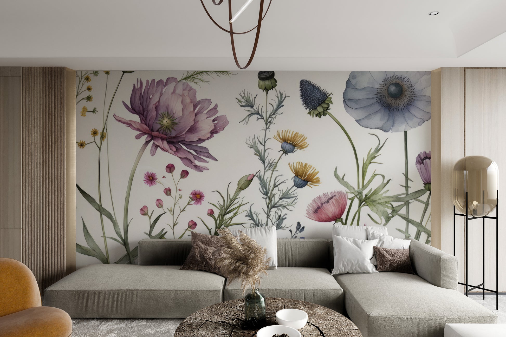 Spring wildflower wall mural with airy composition
