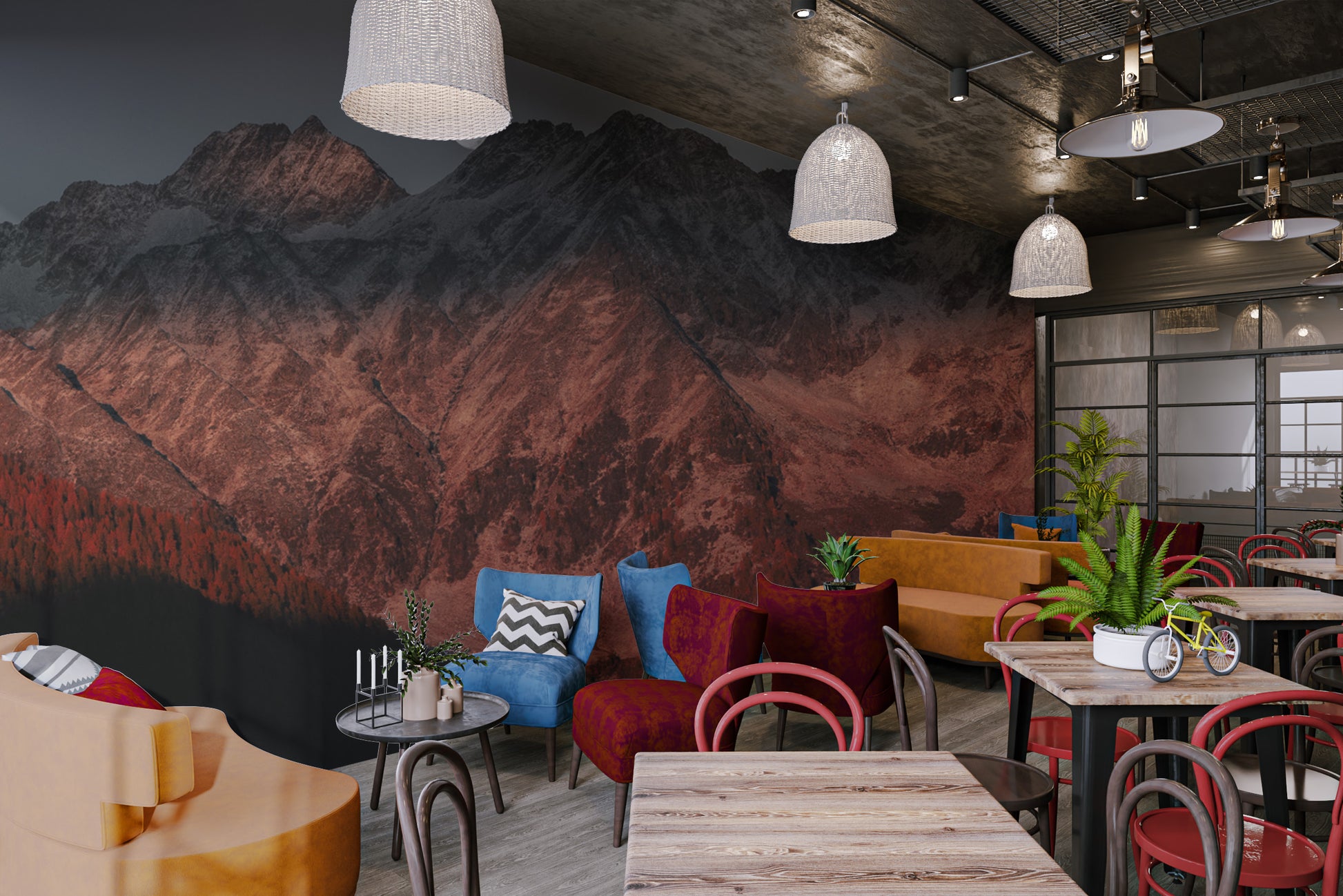 Celestial landscape wall mural with rugged peaks
