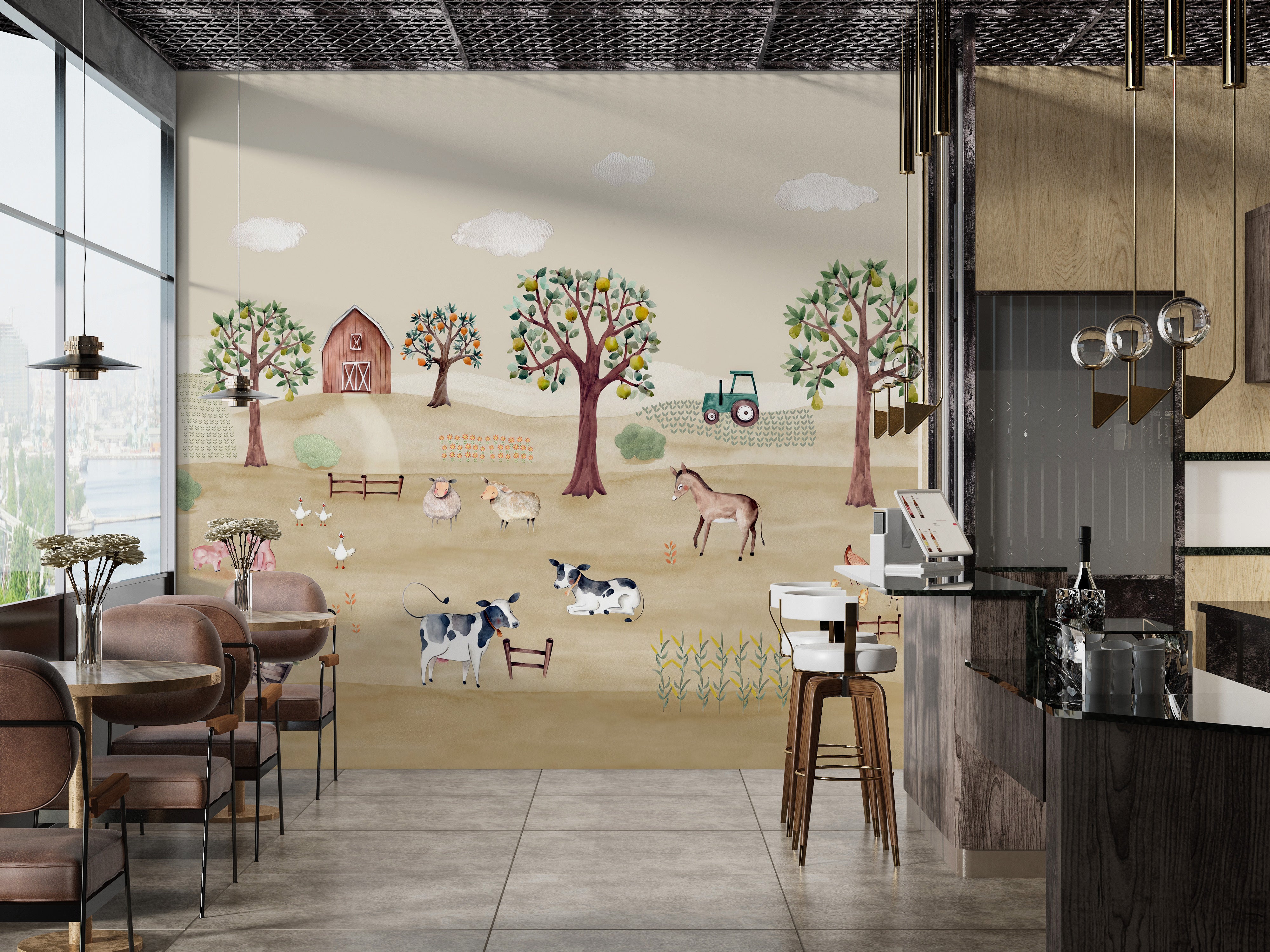 Rustic Barnyard Farm Wall Mural