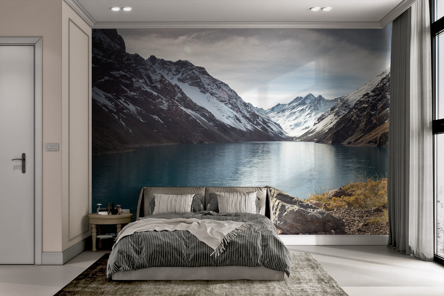 Serene mountain lake view wall mural
