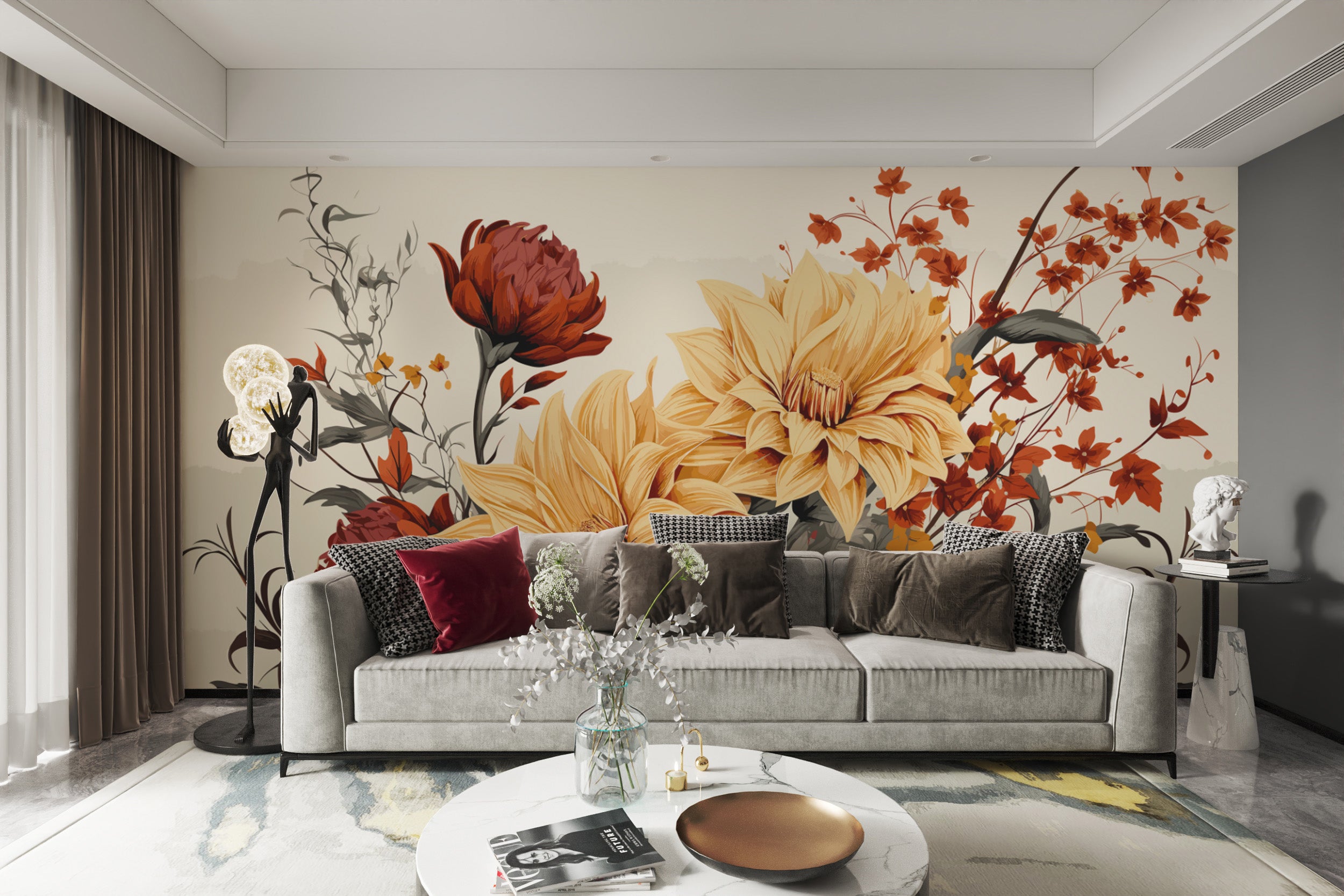 Large dahlia flower painting for classic interiors
