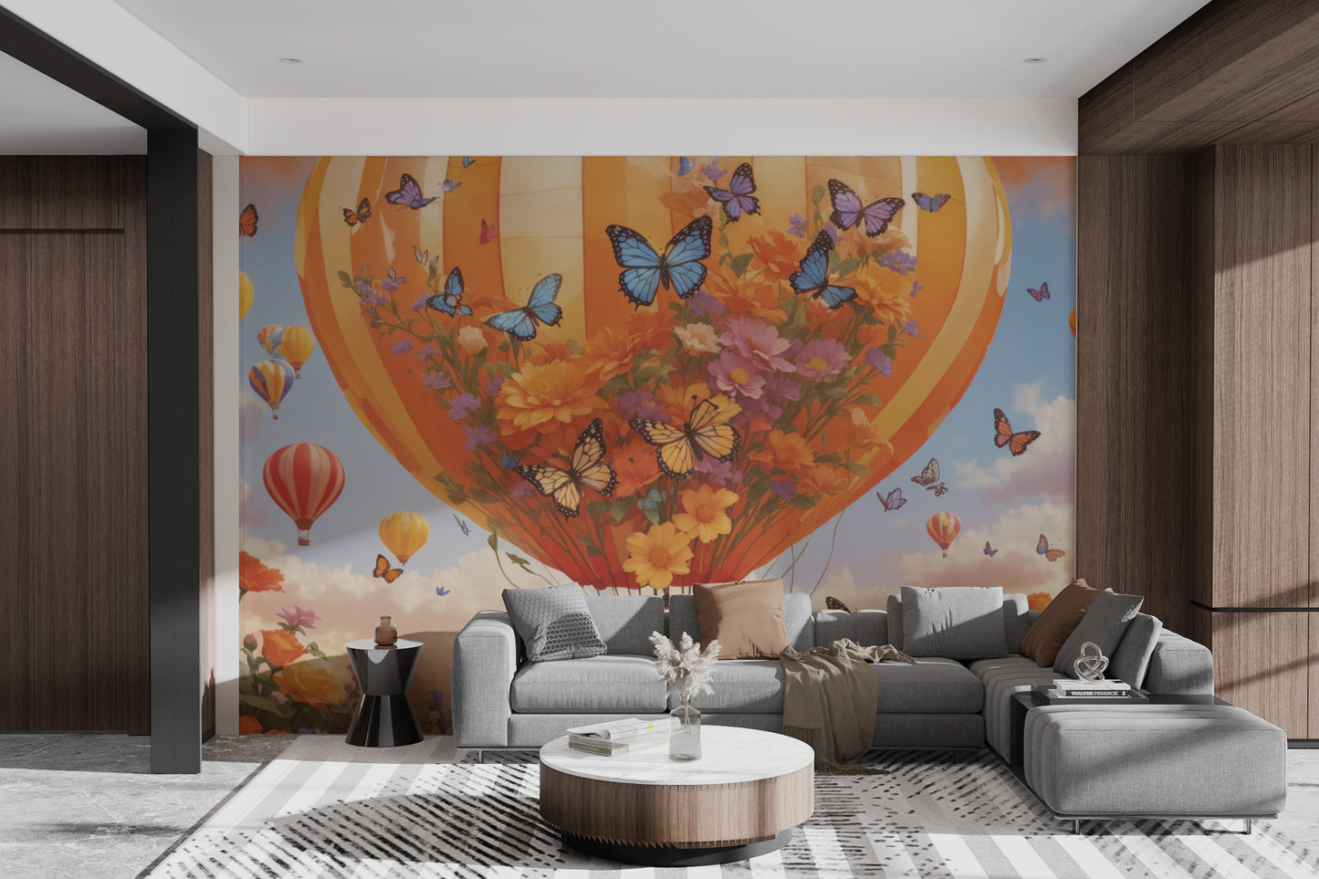 Floral Hot Air Balloon Wallpaper Mural