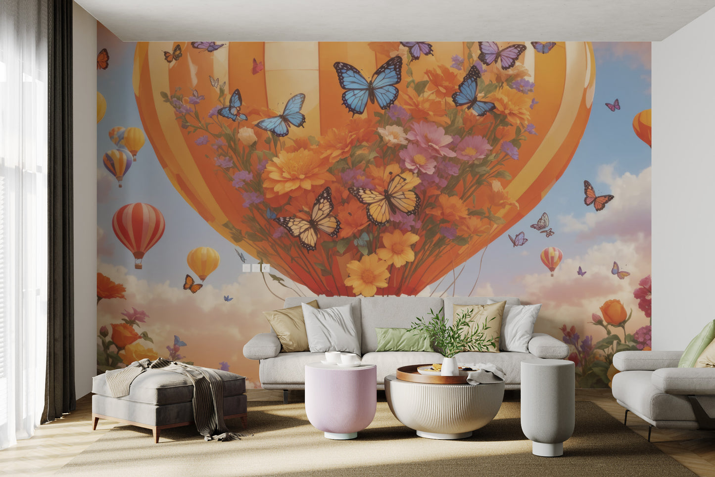 Floral Hot Air Balloon Wallpaper Mural