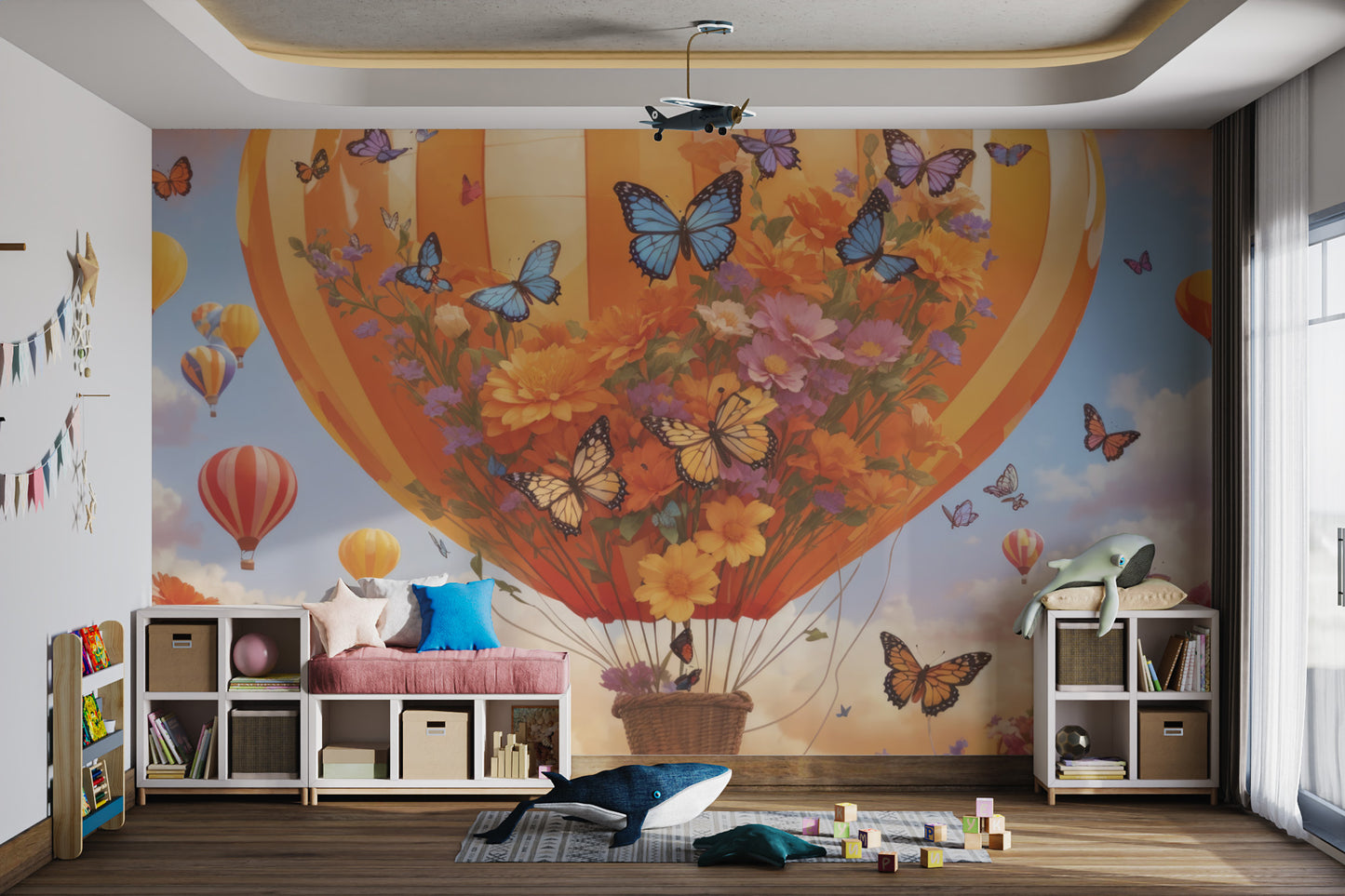 Floral Hot Air Balloon Wallpaper Mural