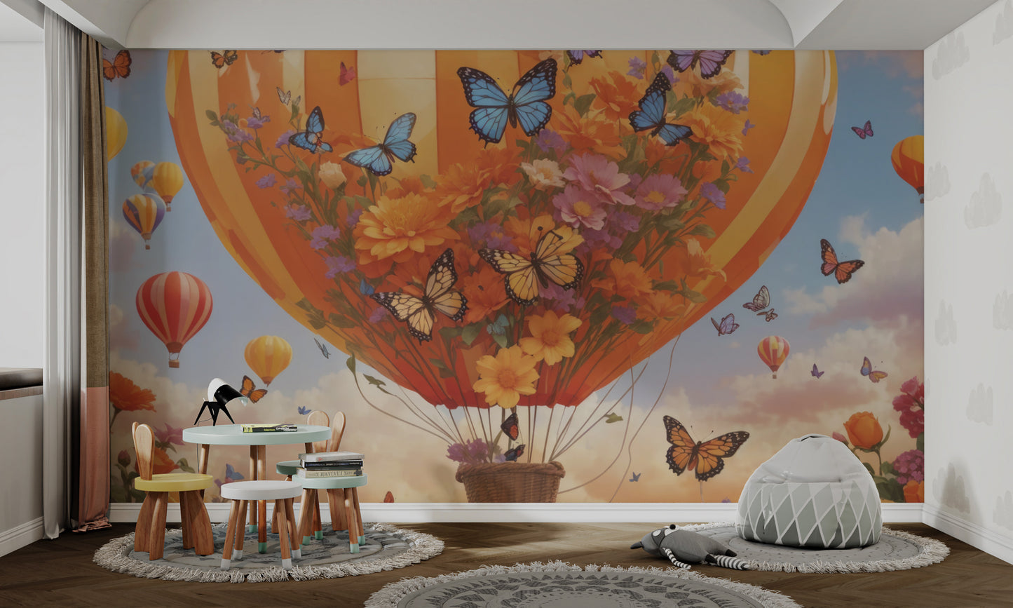 Floral Hot Air Balloon Wallpaper Mural