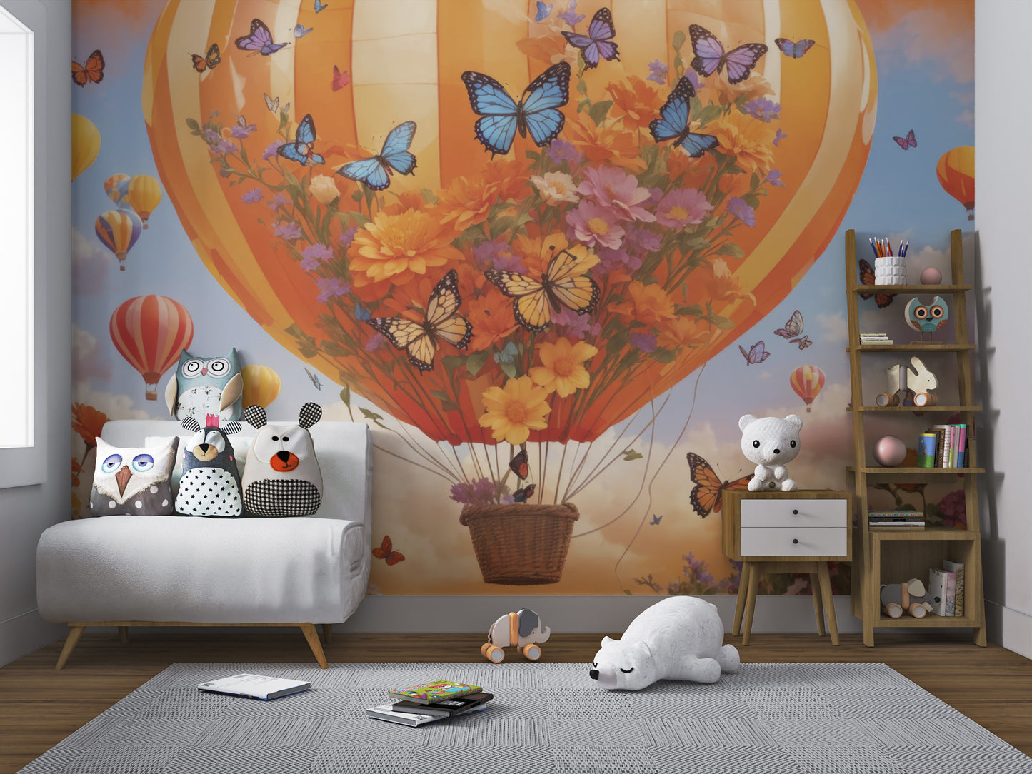 Floral Hot Air Balloon Wallpaper Mural