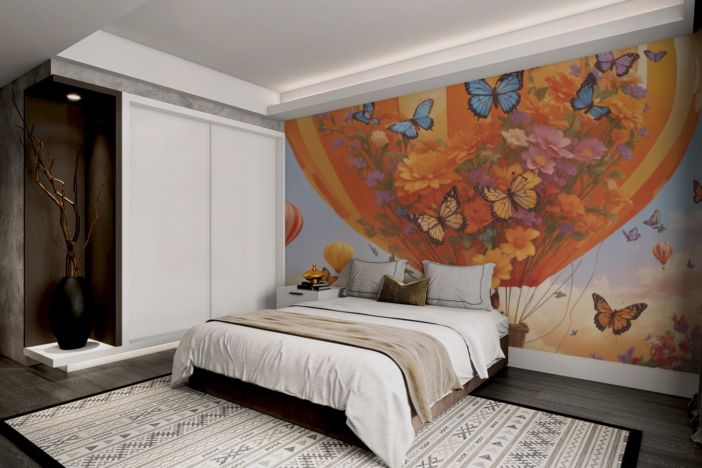 Floral Hot Air Balloon Wallpaper Mural