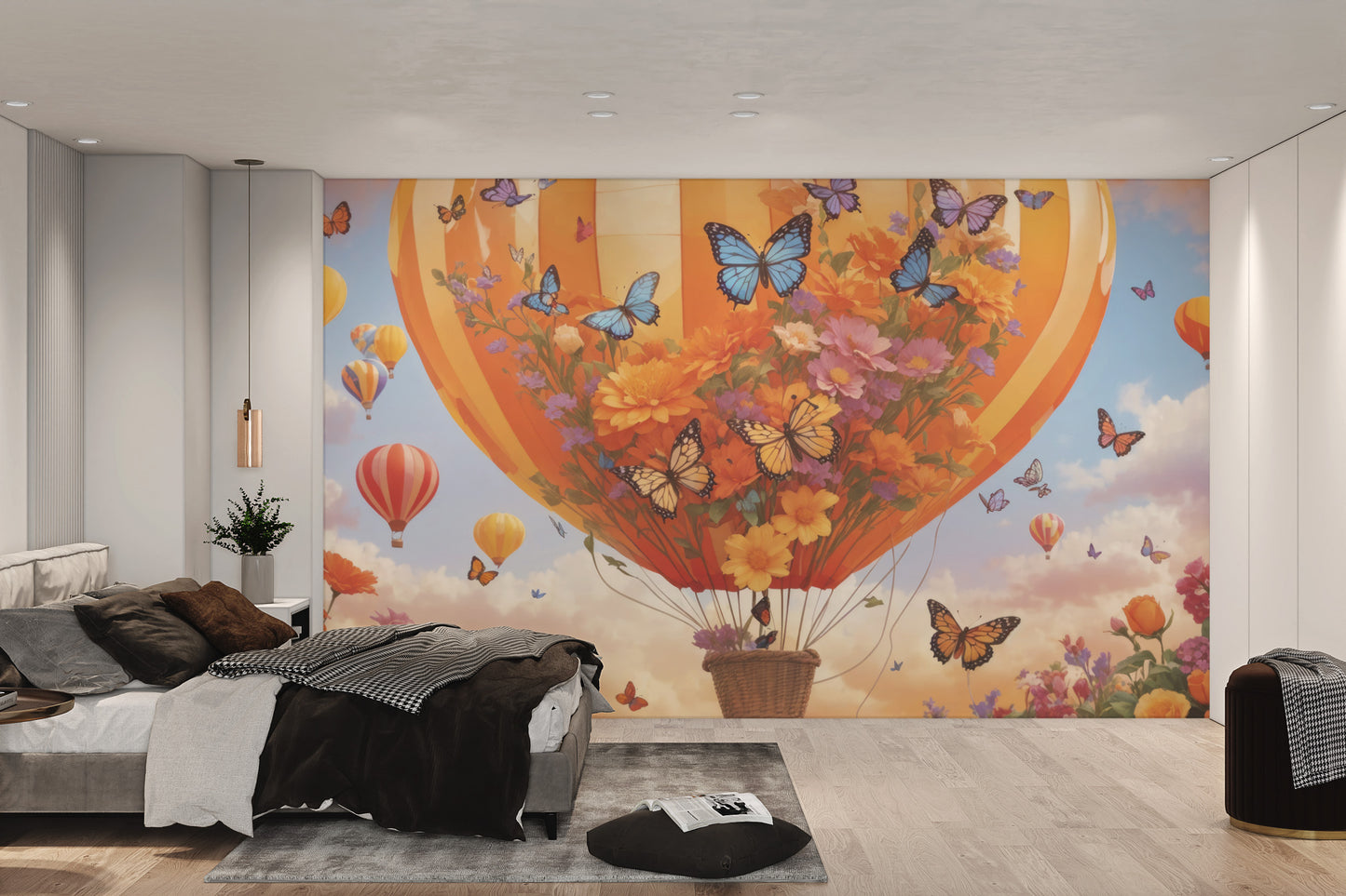 Floral Hot Air Balloon Wallpaper Mural