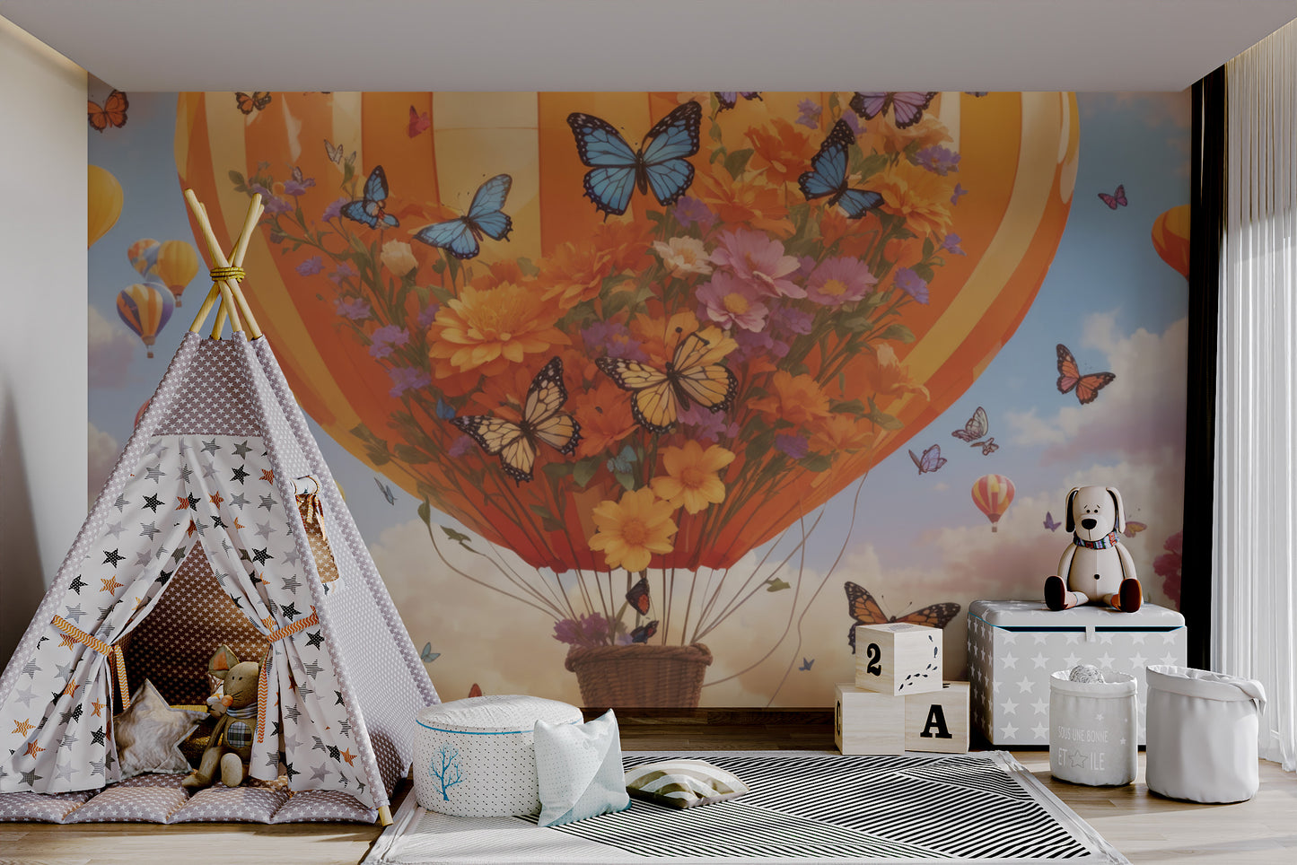 Floral Hot Air Balloon Wallpaper Mural