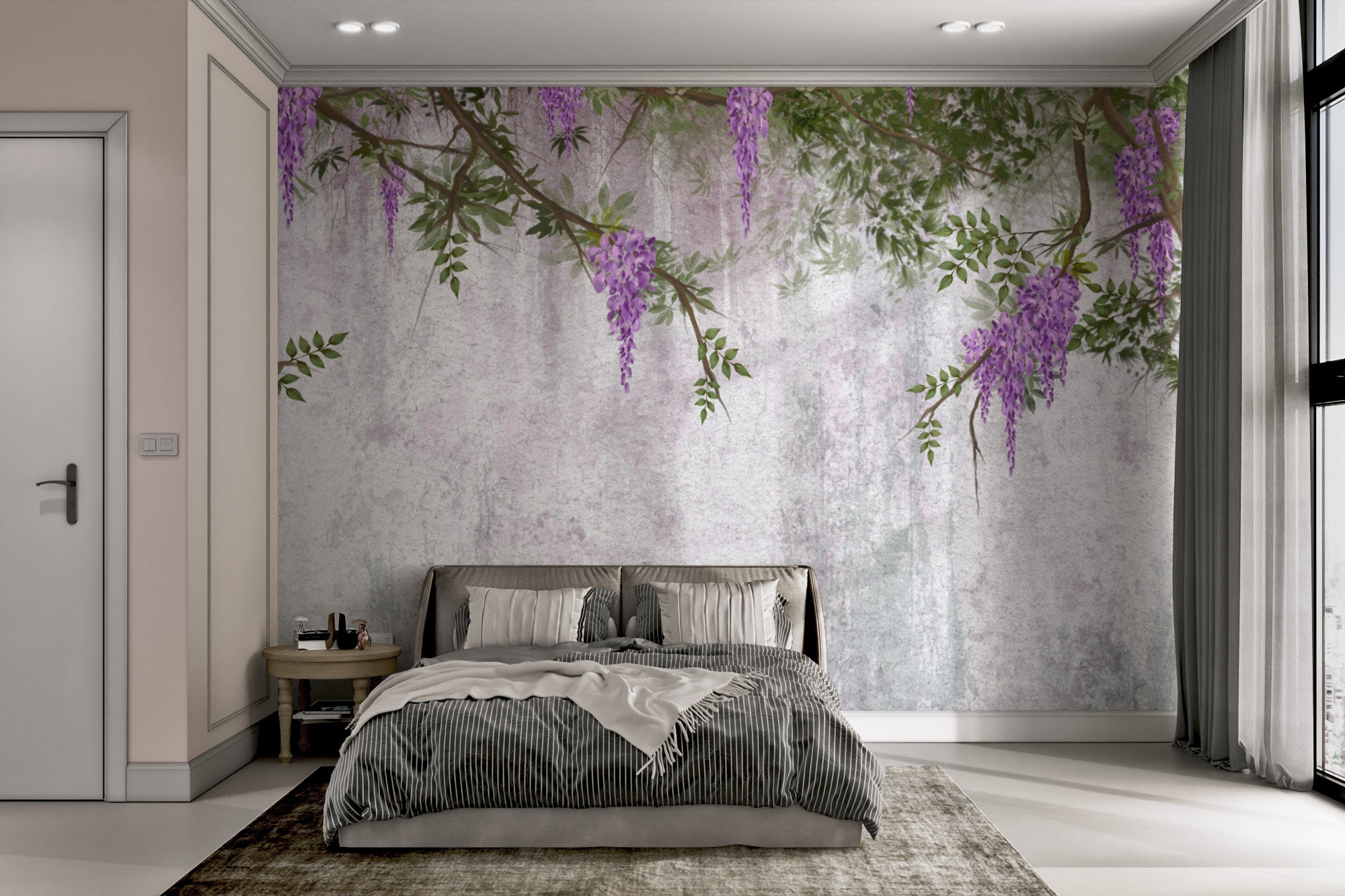 Romantic wisteria vine wallpaper for bedrooms
