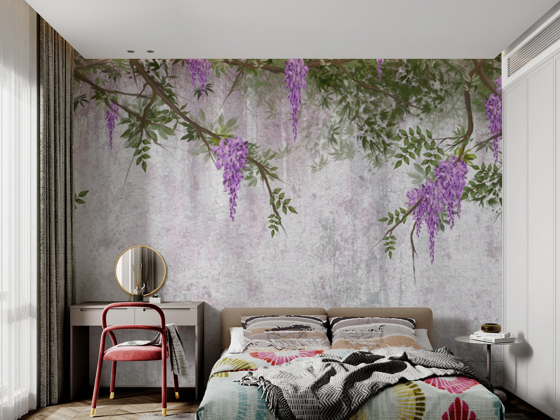 Nature-inspired floral mural with soft textures
