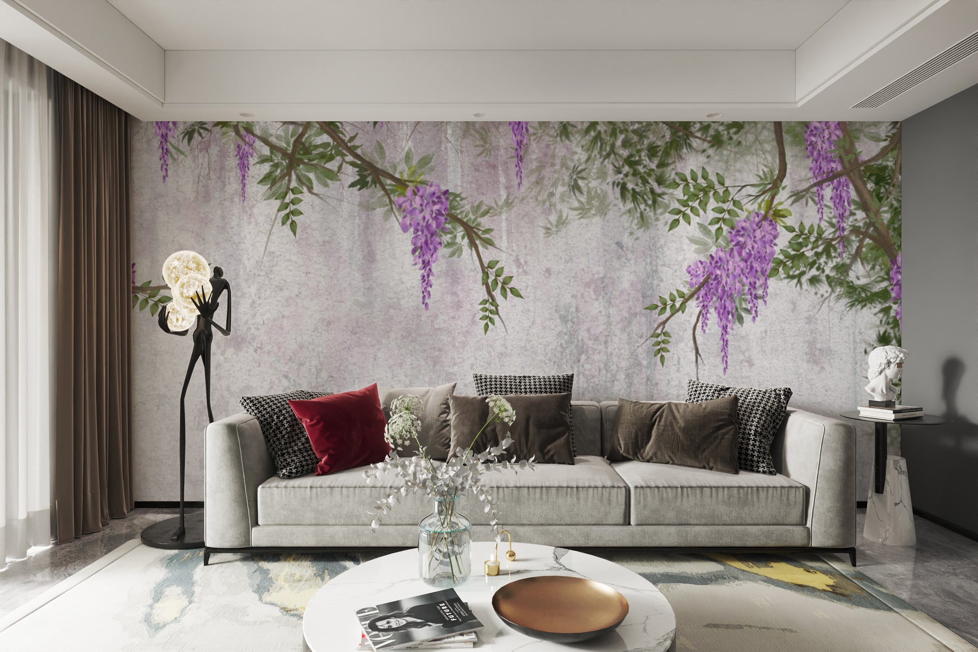 Elegant wisteria flower wallpaper with soft tones
