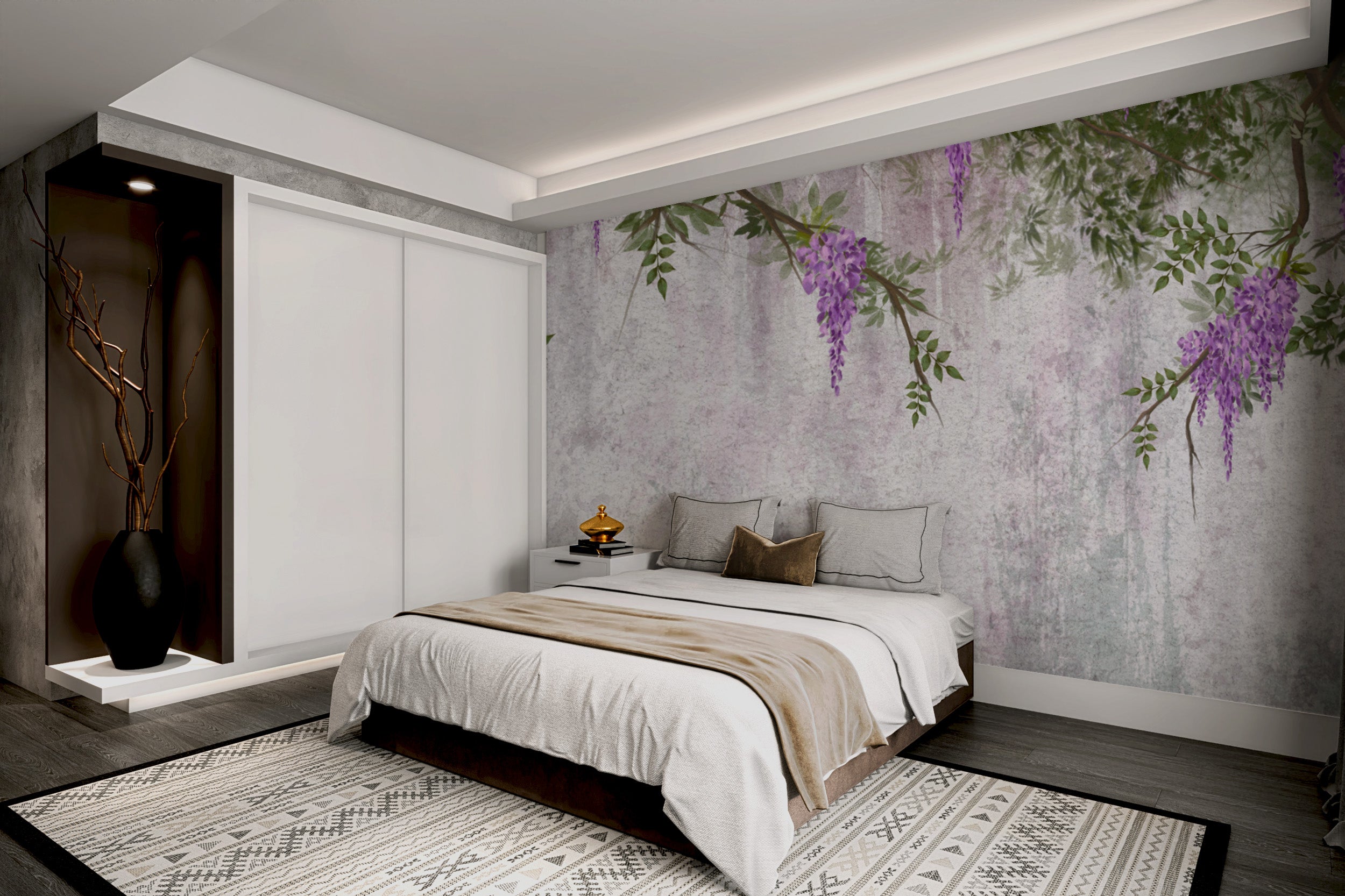 Soft pastel wall mural with delicate flowers
