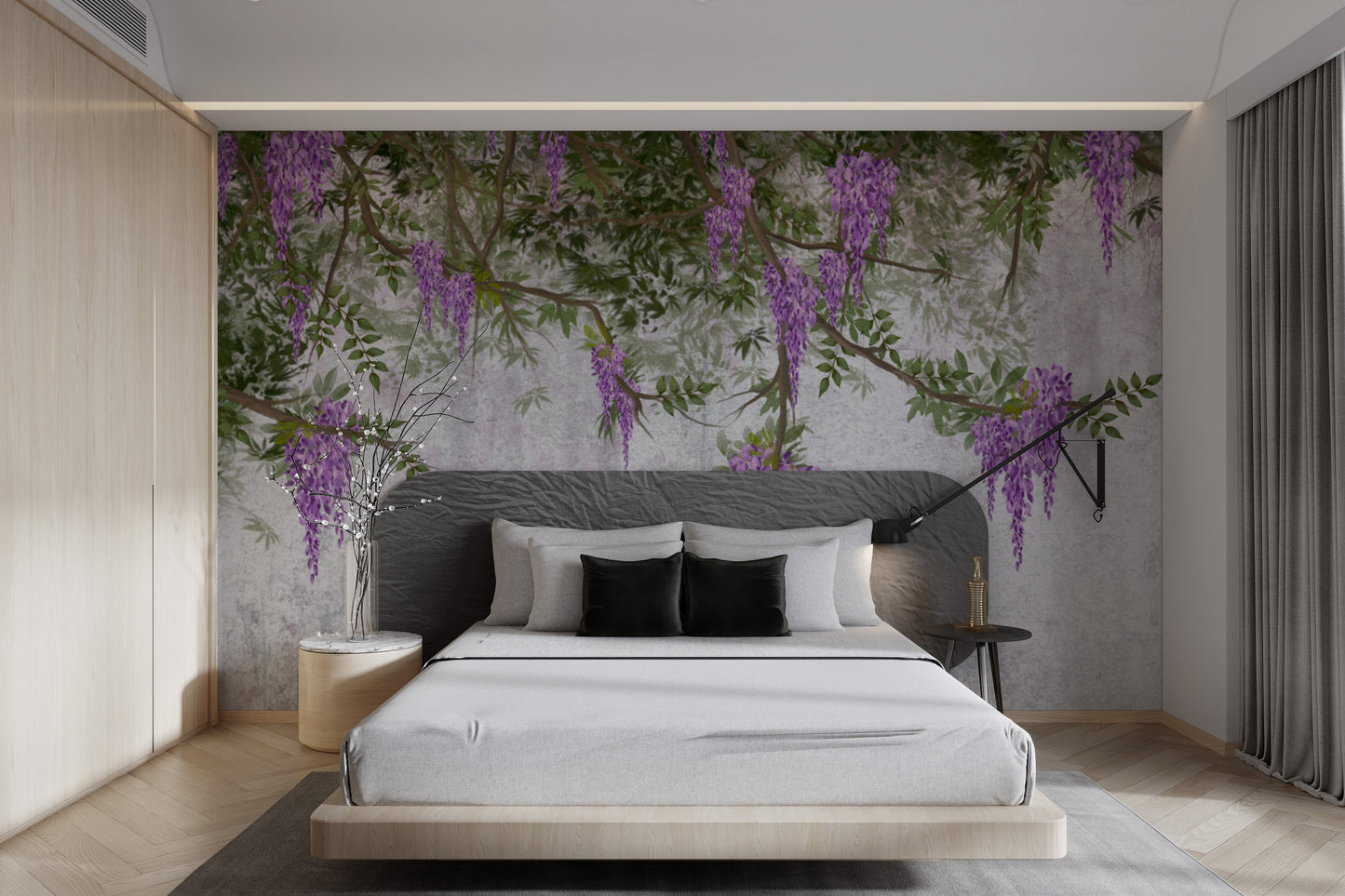 Romantic wisteria wallpaper for bedrooms and living rooms
