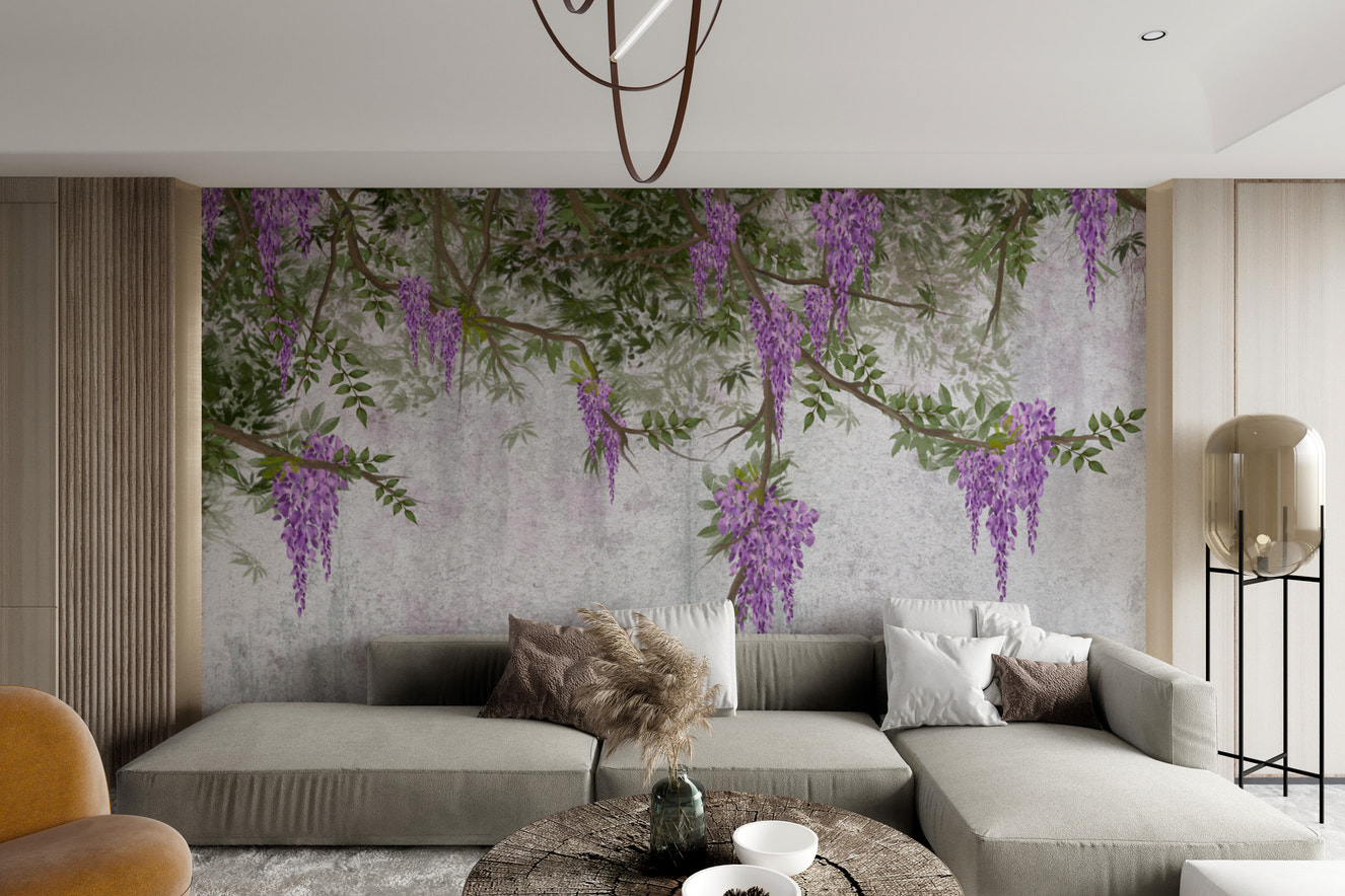 Vintage wisteria flower wallpaper with soft pastel tones
