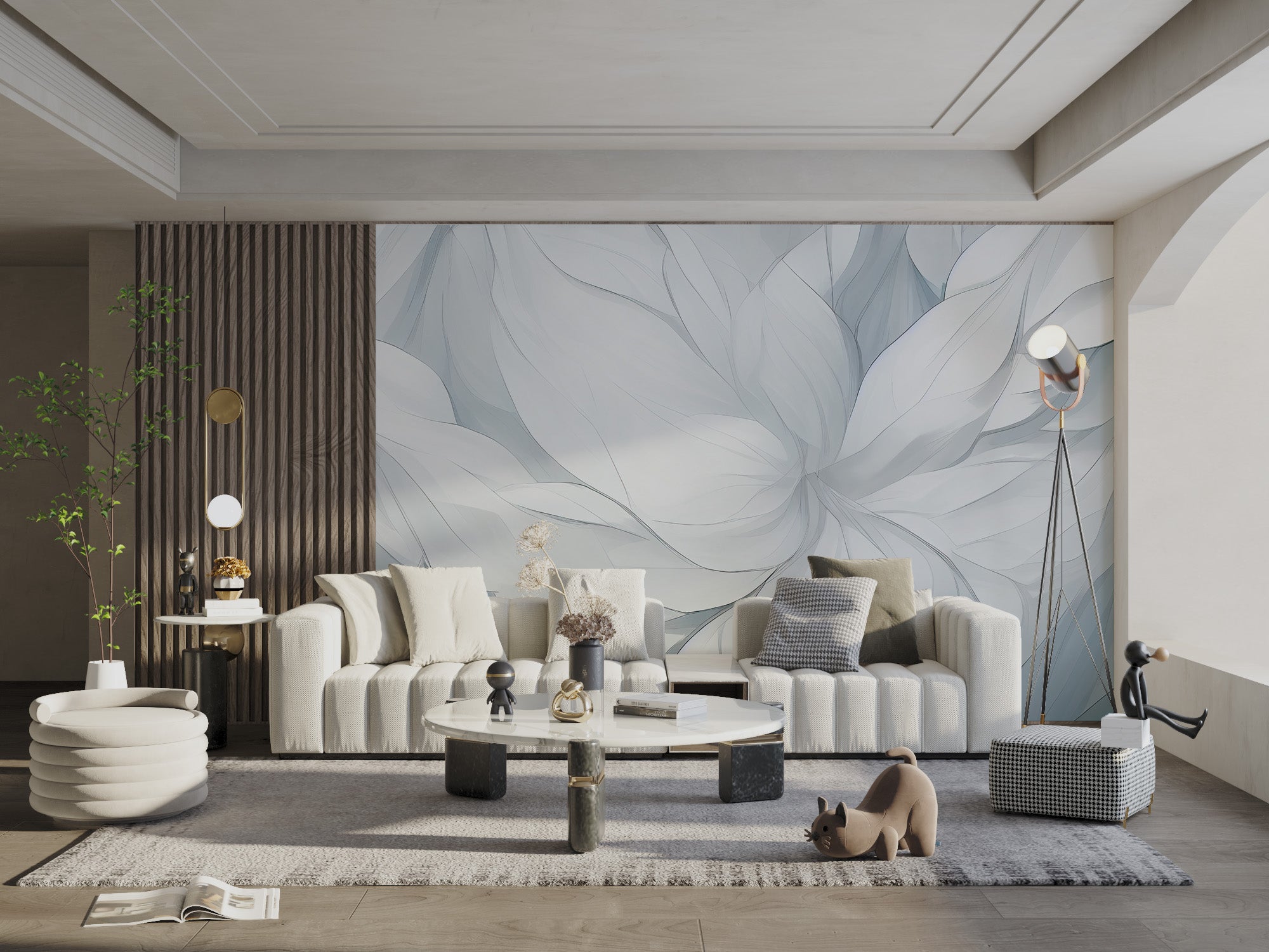 White petal wall mural with gentle shading
