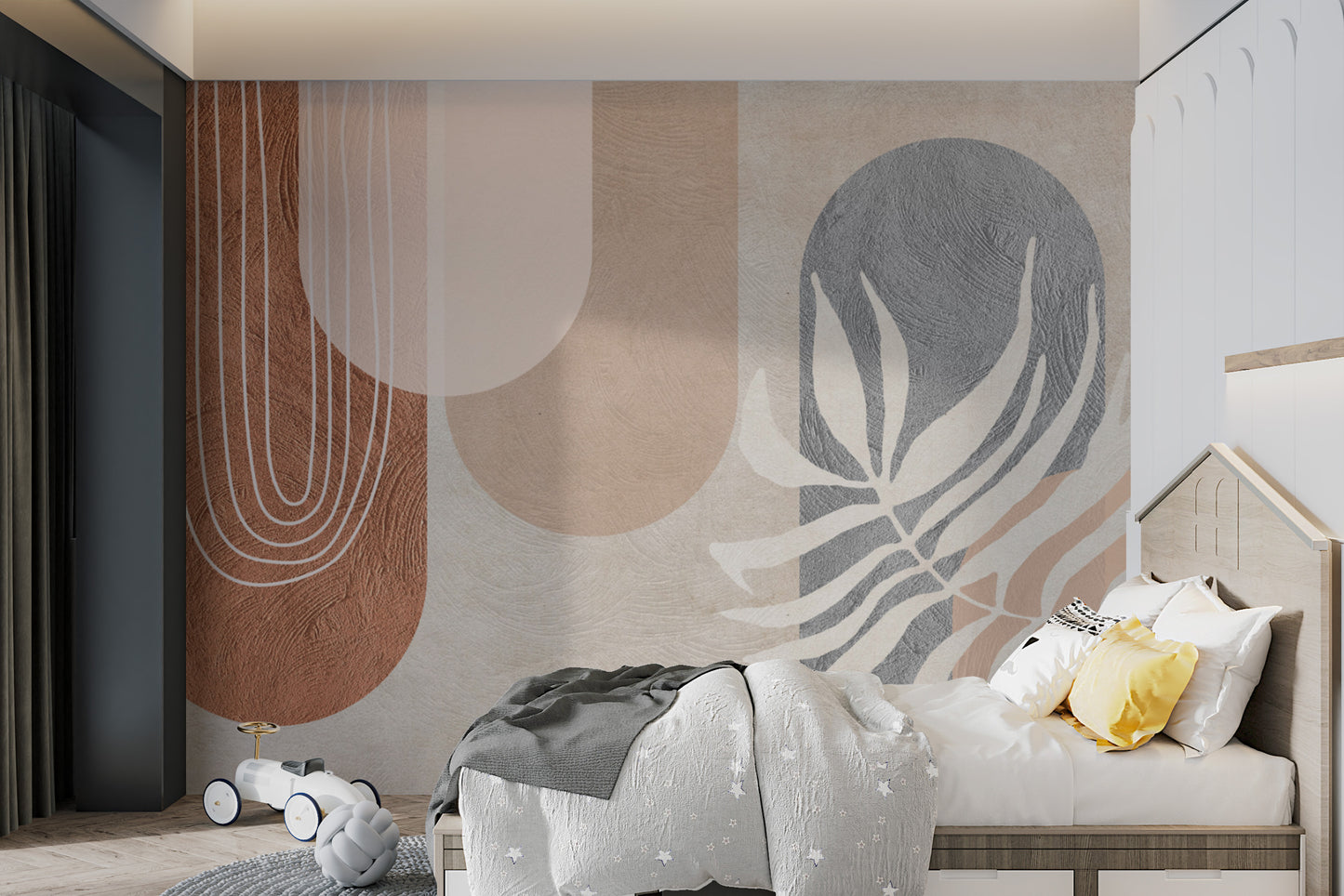 Beige and gray wallpaper with abstract elements
