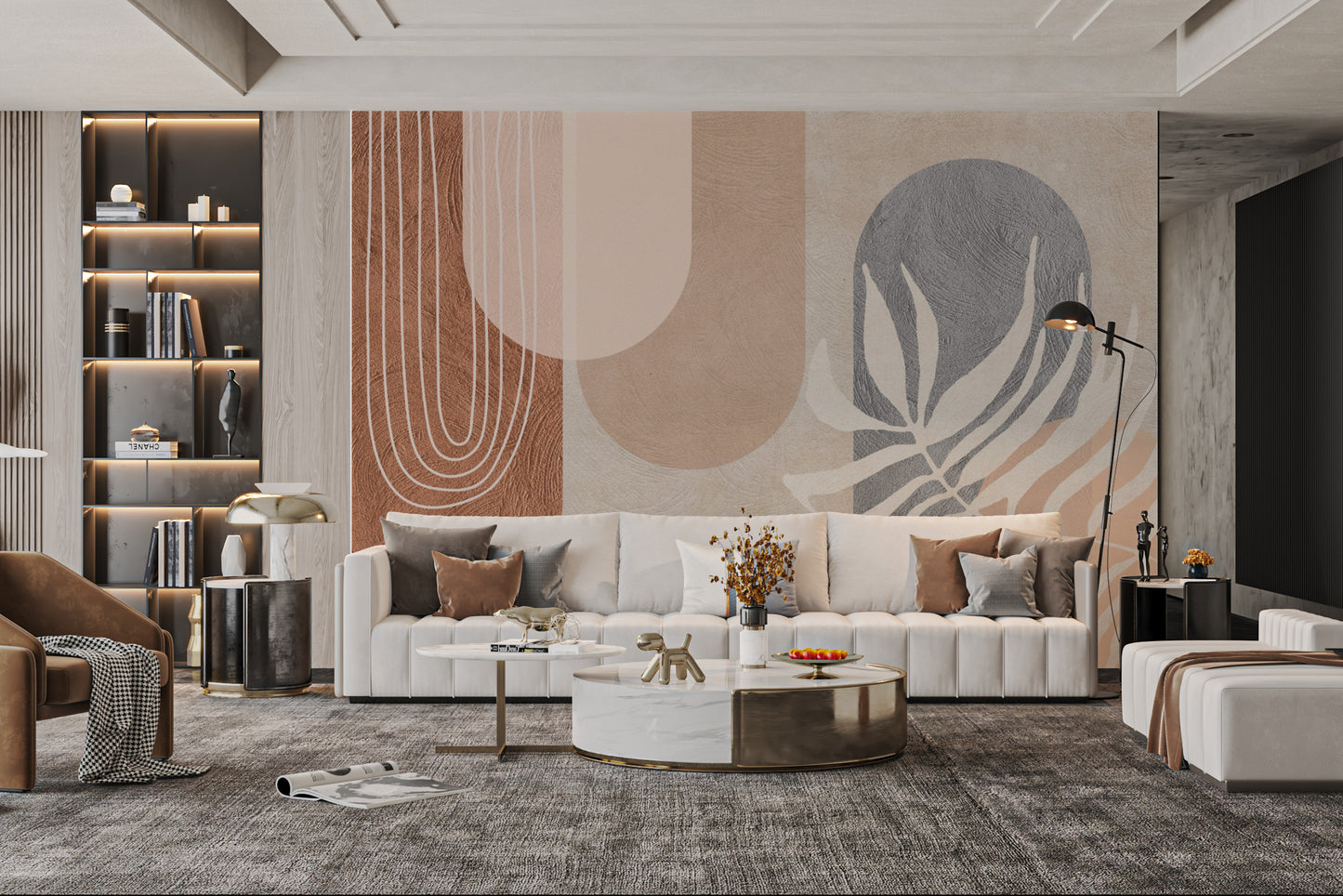 Modern minimalist wall mural with organic shapes
