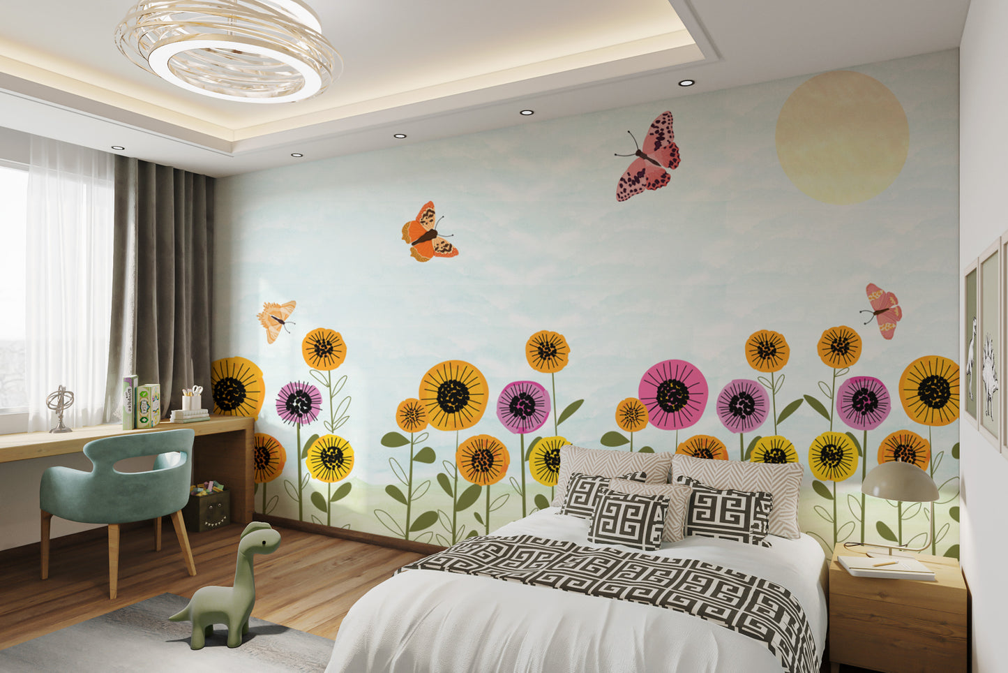 Floral butterfly wallpaper with nature-inspired details






