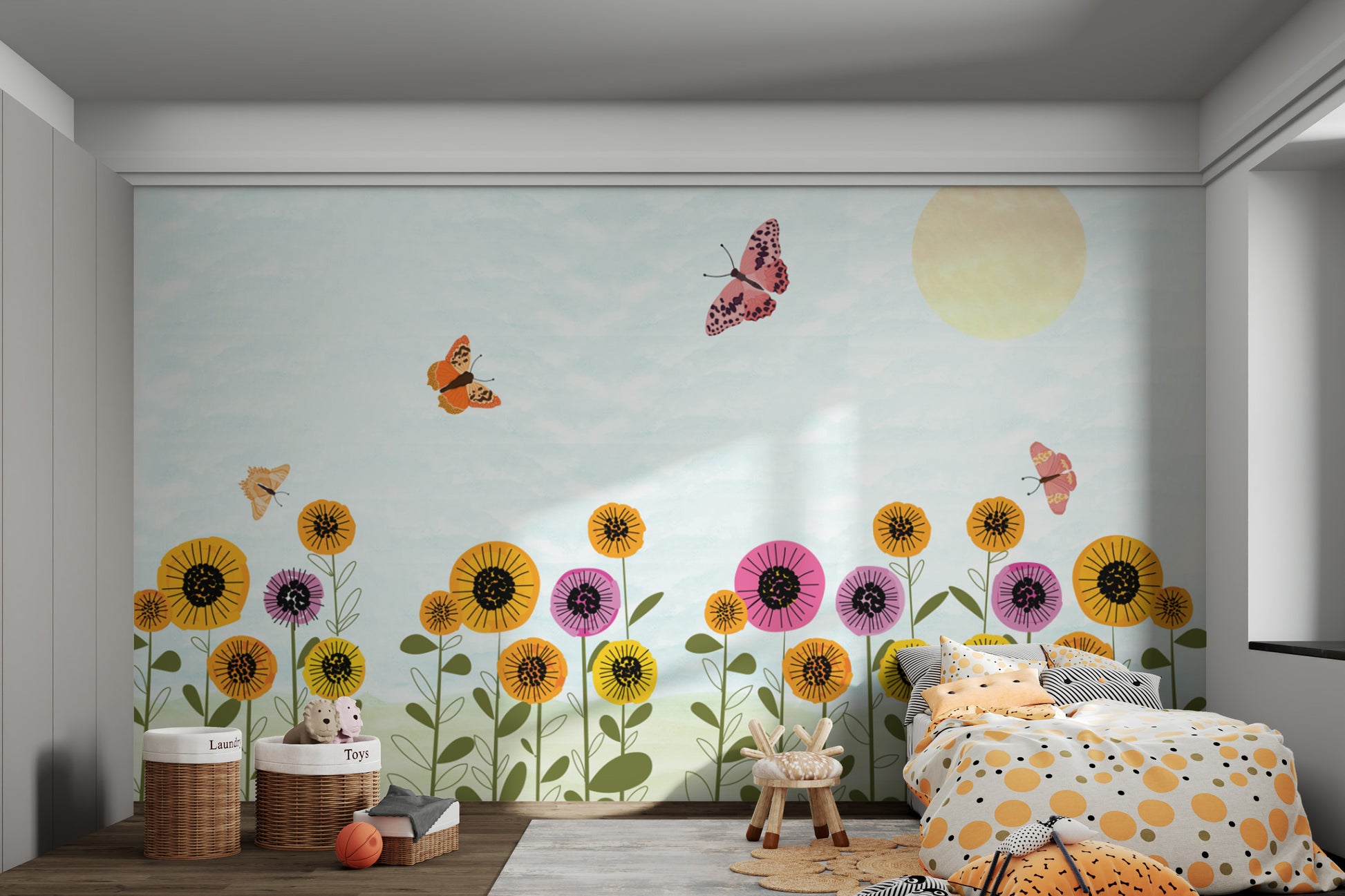 Kids' nature wallpaper with playful butterflies
