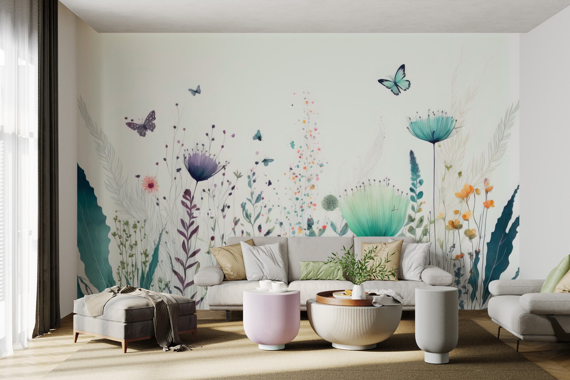 Nature-inspired wallpaper with delicate butterflies
