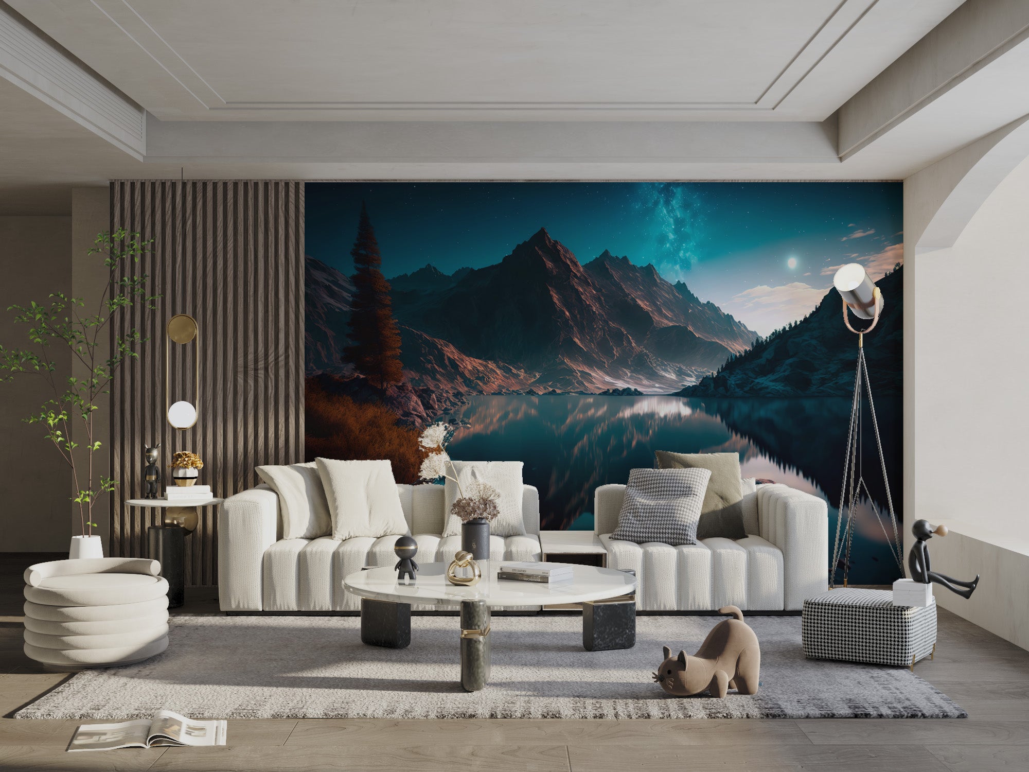 Starry night mountain wall mural for interiors
