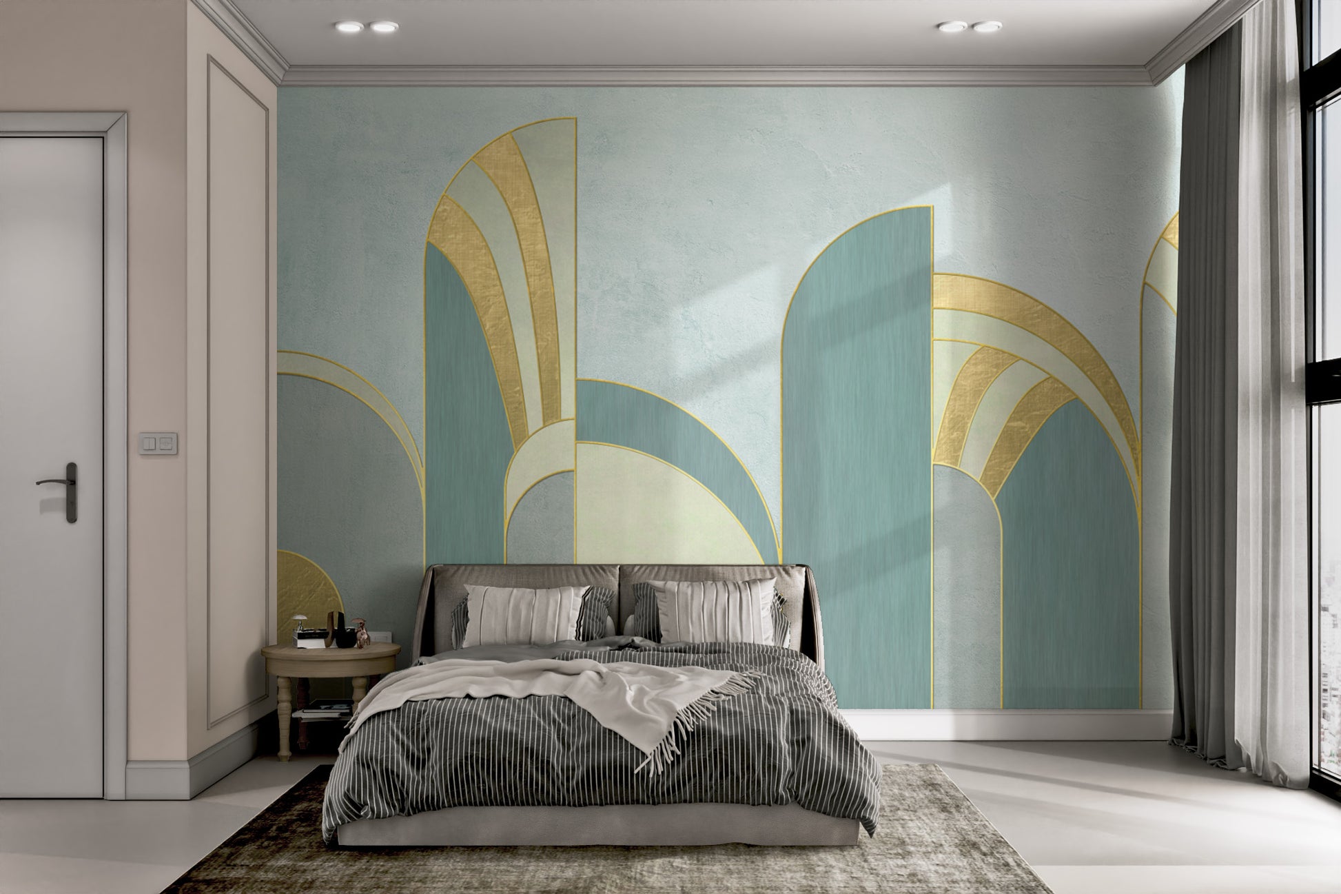 Stylish gold and teal wallpaper design
