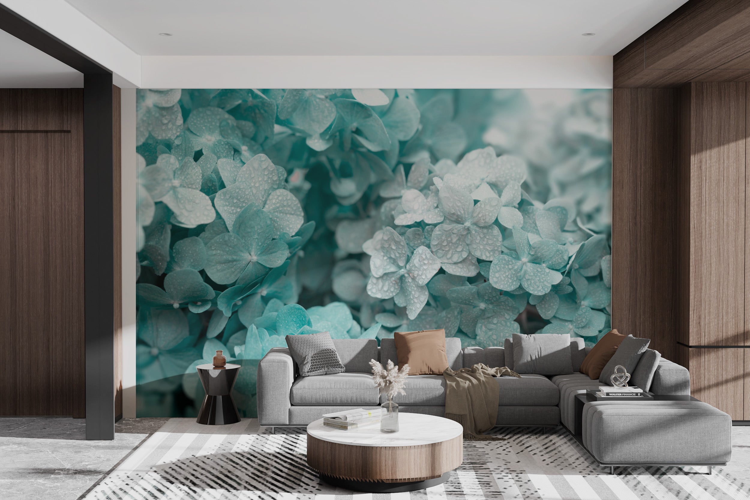 Green hydrangea bloom wallpaper design
