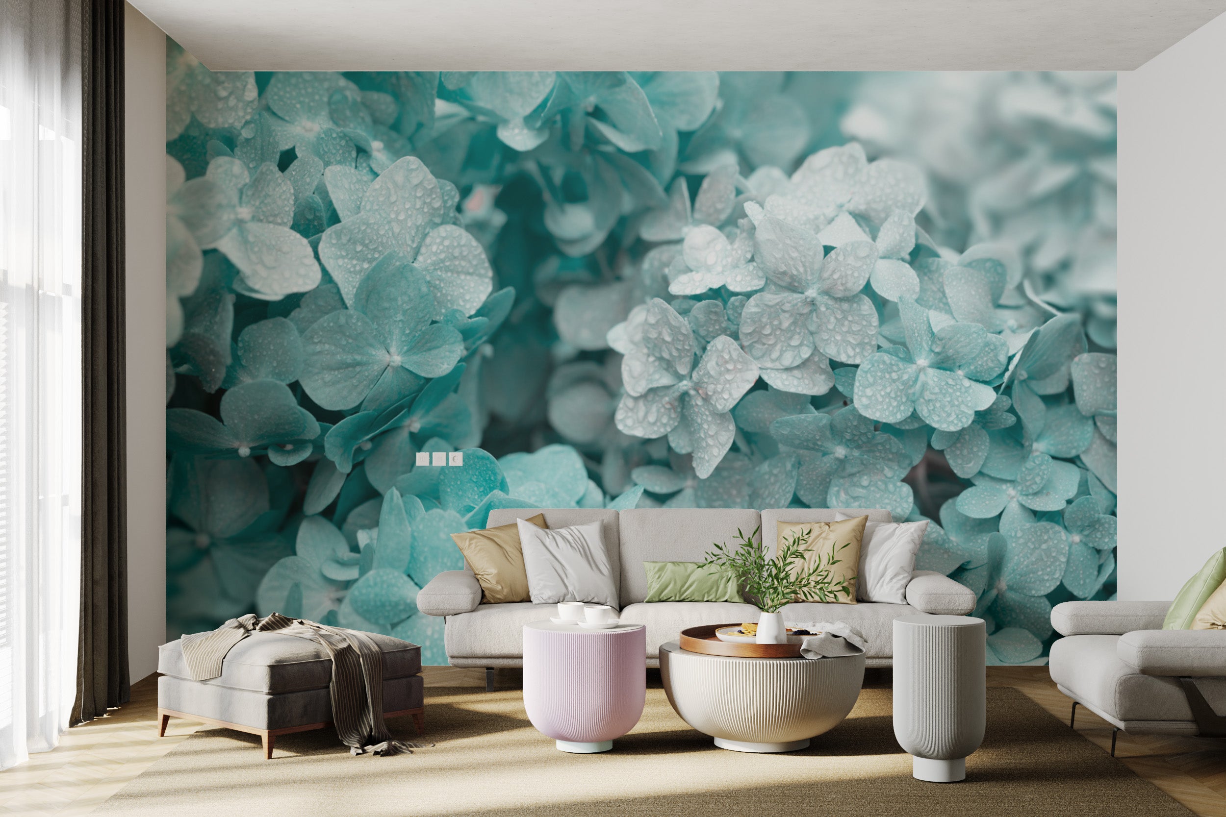 Elegant floral wallpaper with hydrangeas
