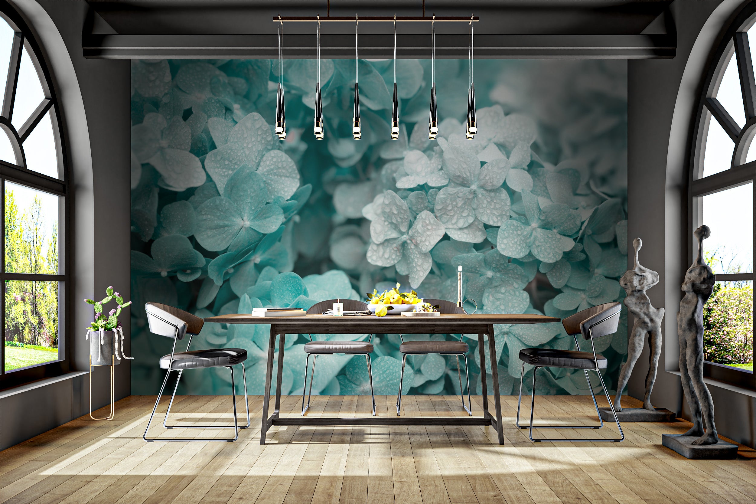 Nature-inspired hydrangea pattern wallpaper
